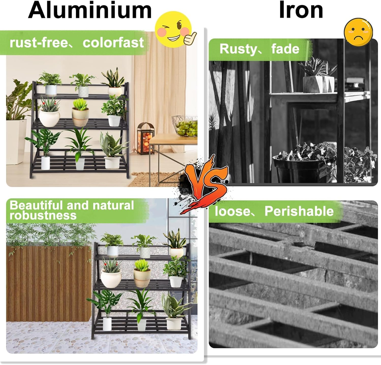 Plant Stand Indoor, Outdoor Plant Stands Aluminum Plant Shelf ,Anti-Rust Plant Holders Display Rack for Flower Pots,3 Tier & Black image number 1