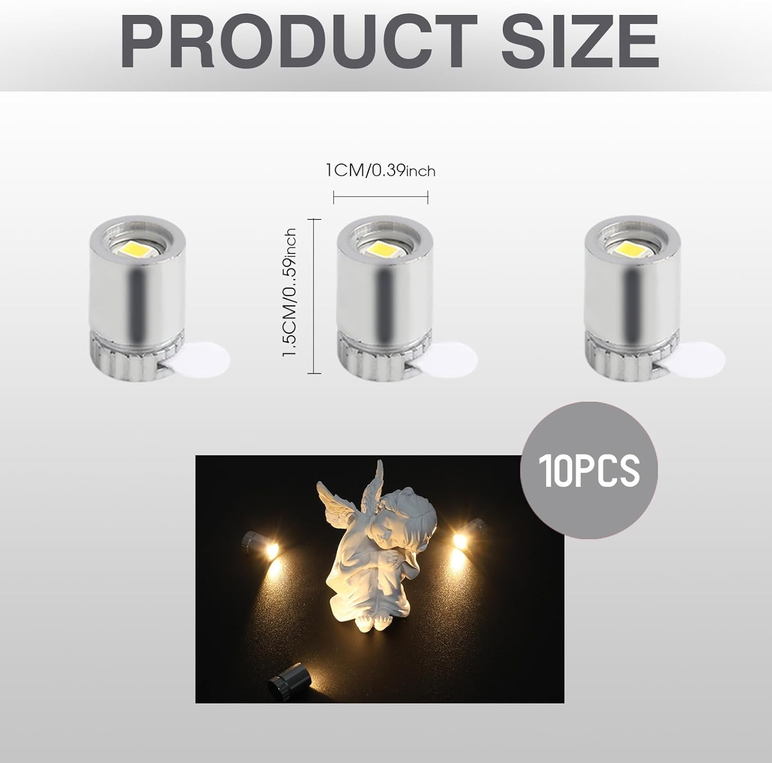 10-Pack LED Mini Lights for Dollhouses and Crafts, Warm White, Battery-Operated Small LED Lights with Silver Plastic Casing,For Paper Lanterns, Party Decorations, and Dollhouse Accessories image number 3