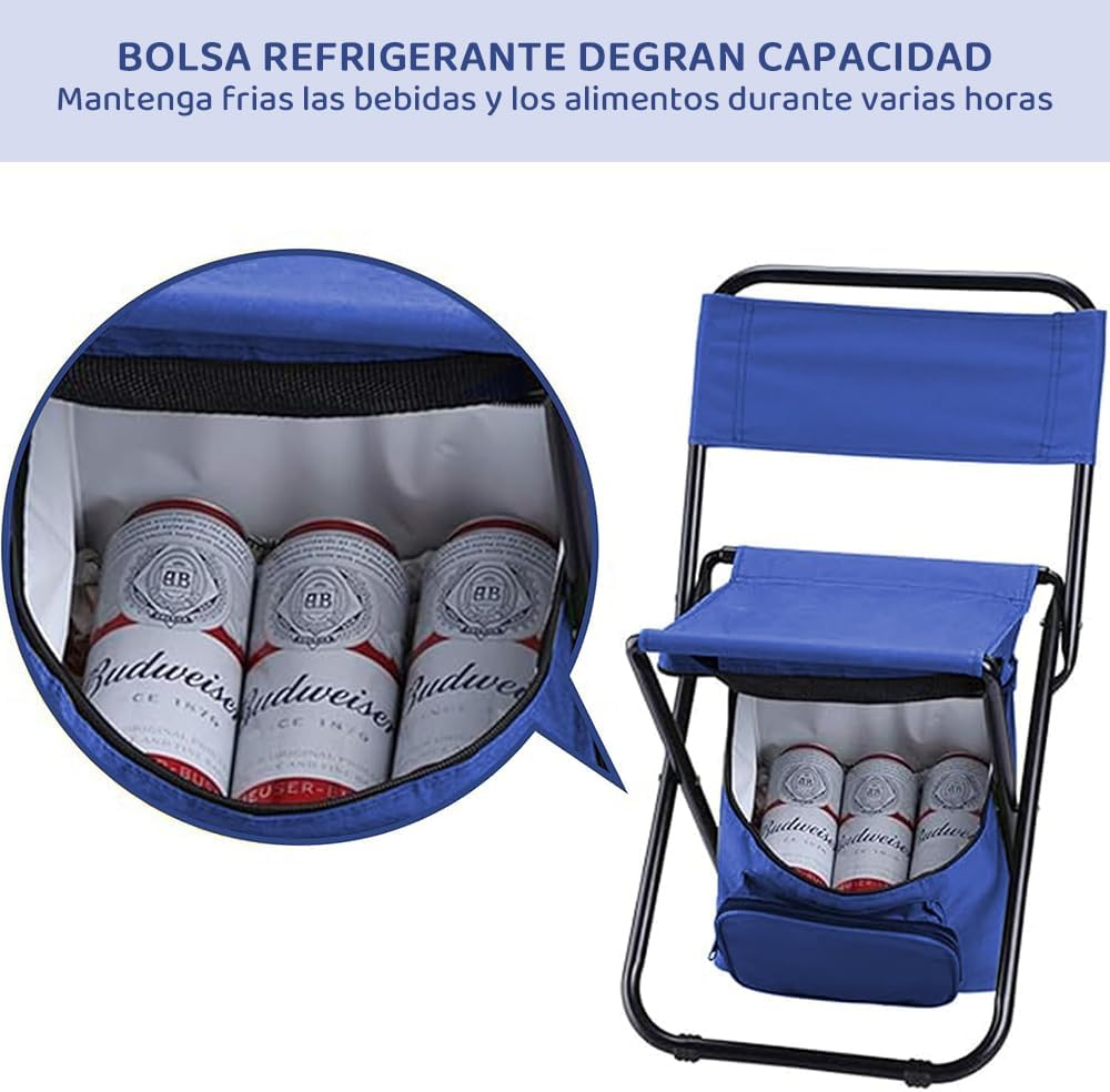 Folding Camping Chair with Cooler Bag &ndash; Portable Fishing Chair with Backrest & Organizer Pocket &ndash; Lightweight Outdoor Seat for Camping, Hiking & Hunting (Blue) image number 2