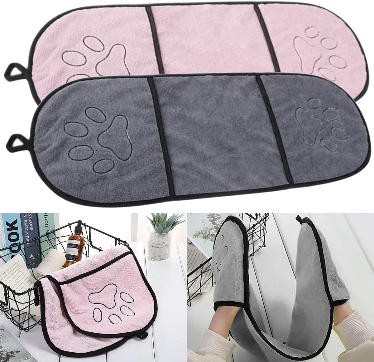 Absorbent Quick Dry Pet Towel Mitt with Pocket, 2Pcs Microfiber Pet Bath Towel Mitts with Pockets,Absorbent Dog Cat Towel Mitts with Pockets,Microfiber Dogs Washcloth Quick Drying for Pets image number 6