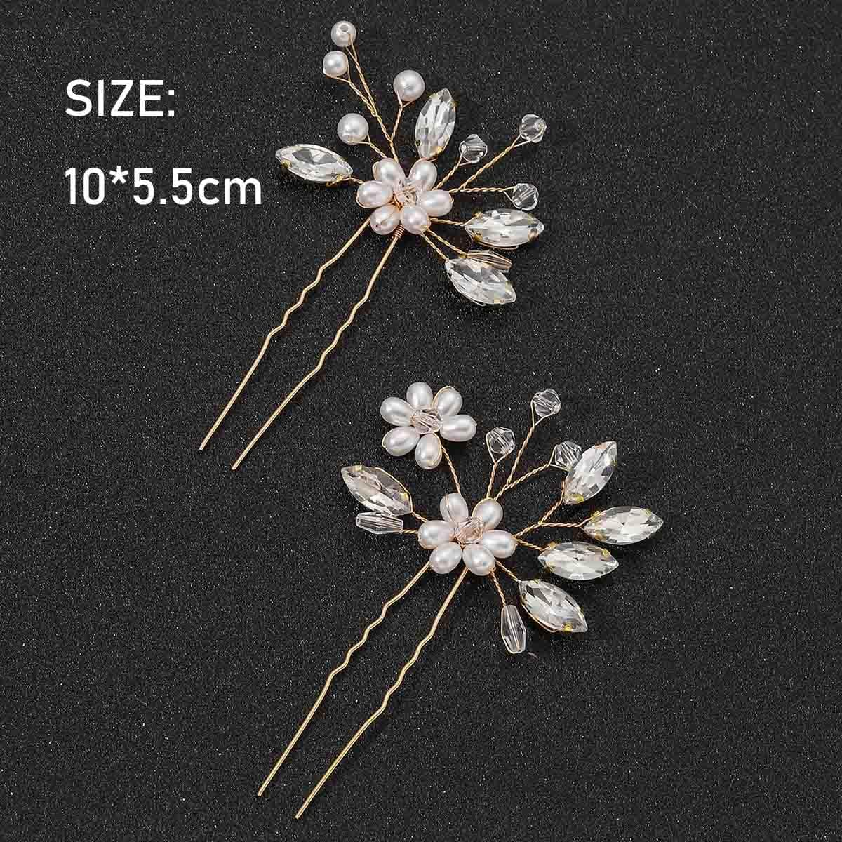 SINLOV Hair Pins for Bridal Flower Wedding Crystal Hair Accessories Headpiece Bridesmaid Pearl Hair Accessories for Women (Gold) image number 5