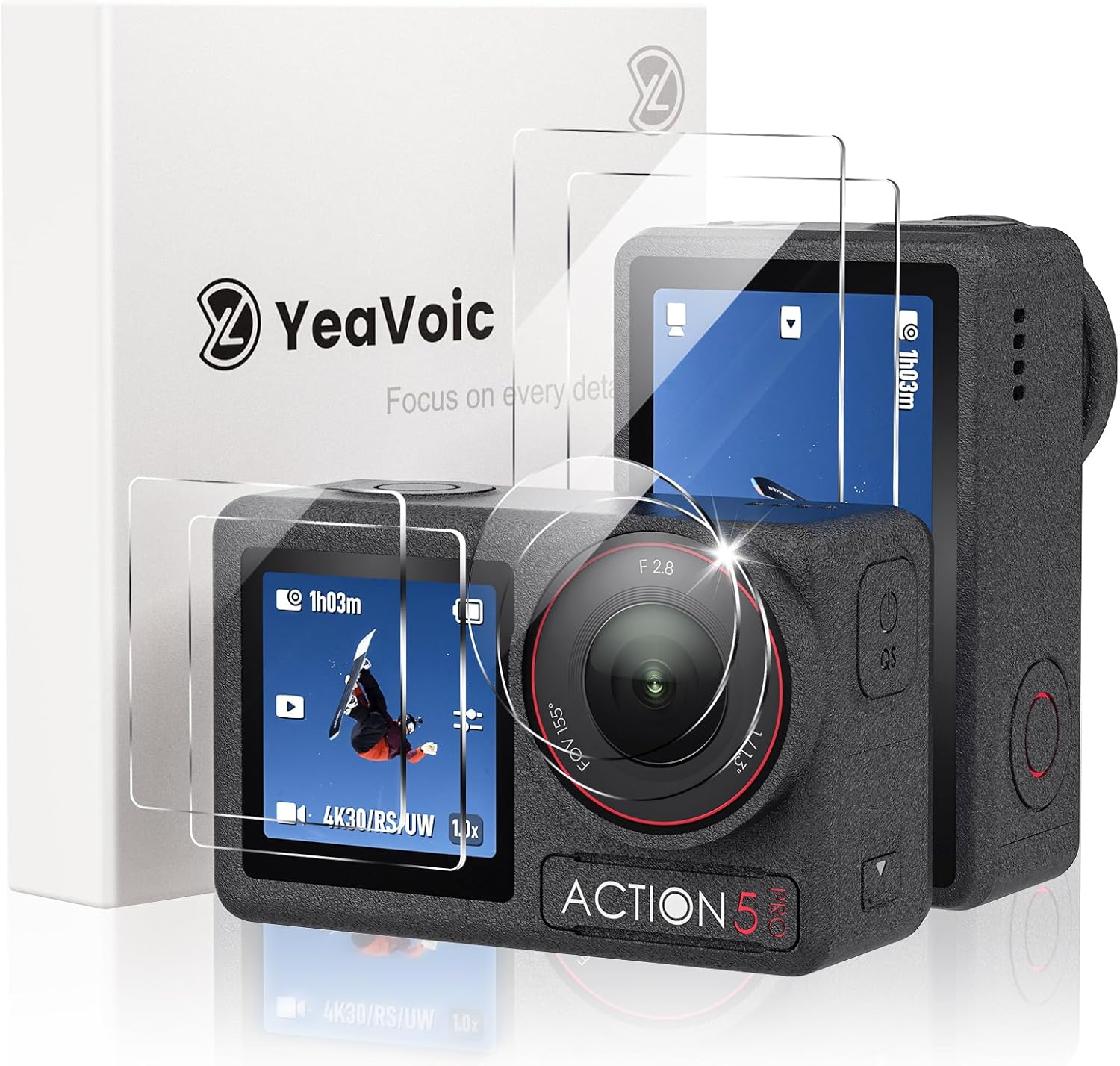 Yeavoic Screen Protector for DJI OSMO Action 5 Pro, Tempered Screen Protector, Pack of 2, Camera Accessories for DJI OSMO Action 5 Pro Film, 9H Hardness, Glass, Scratch-Resistant image number 4