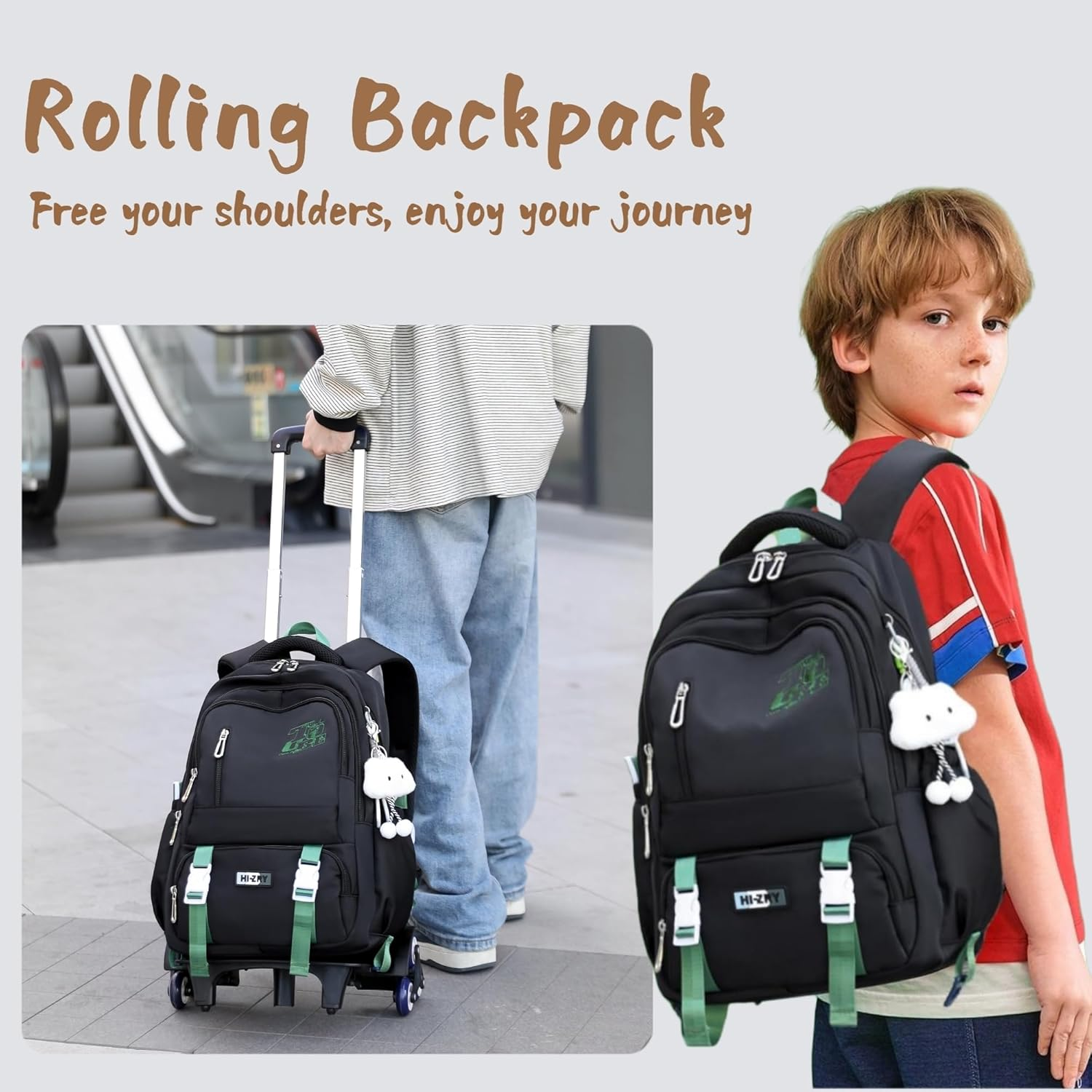GRUOTEIS Kids Rolling Backpack for Teen Girls Boys School Bag Backpack with Wheels image number 3