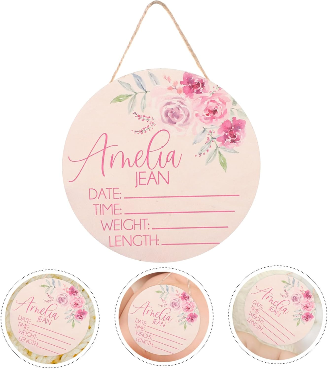 2Pcs Name Sign Plaque Wooden Birth Announcement for Nursery Newborn Decor Boy Girl image number 5