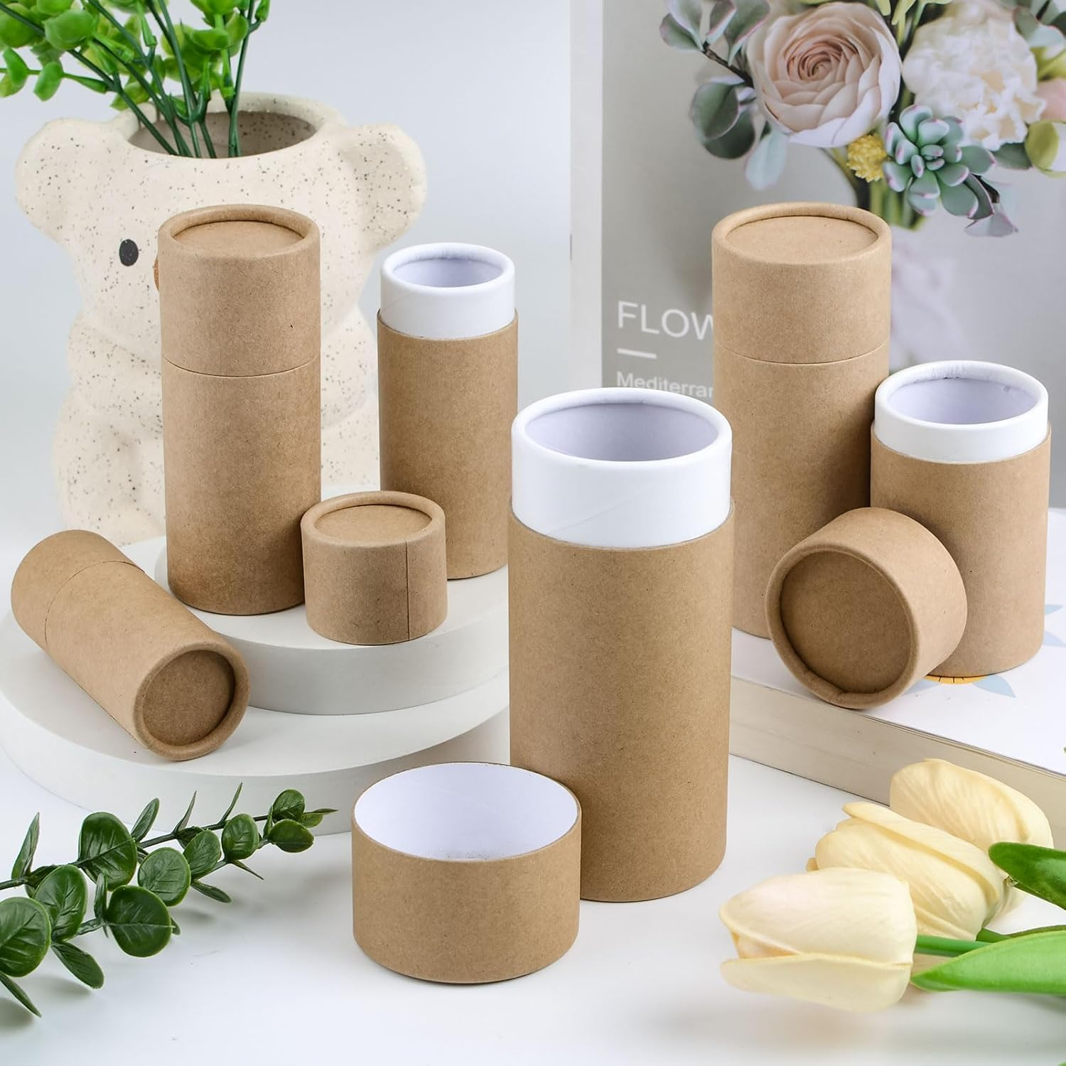Paperboard Lip Balm Tubes, 10 Pieces Empty Kraft Paper Chapstick Tube Container, round Shap Empty Kraft Paper Jar Tube, Brown - Black image number 6