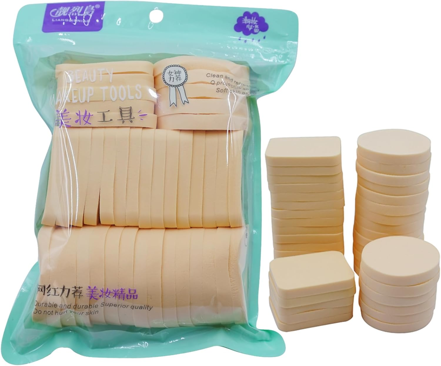 40 PCS Makeup Blenders Sponges Set, Use for Dry and Wet, Perfect for Full Face Curve Blending, Cream, Liquid, Powder Foundation Cosmetics, Latex Free & Soft & Flexible, Round