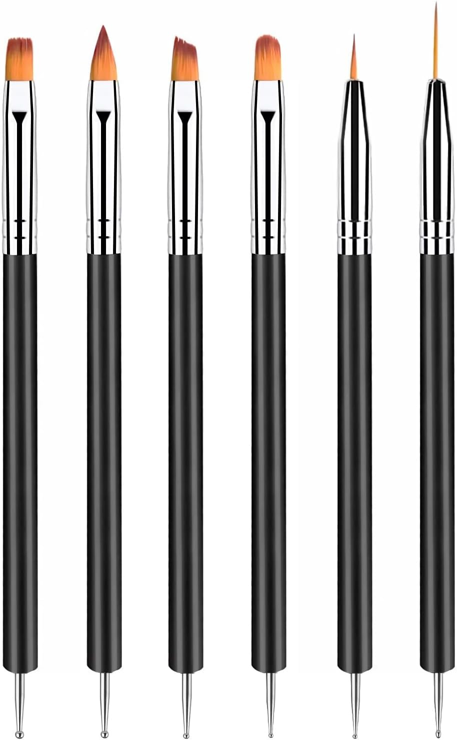 Homtop Kit with 6 Double Tip Brushes for Nail Art, Gel Polish, Eyeliner, Drawing and Detailing - Professional Design Pen Set image number 1