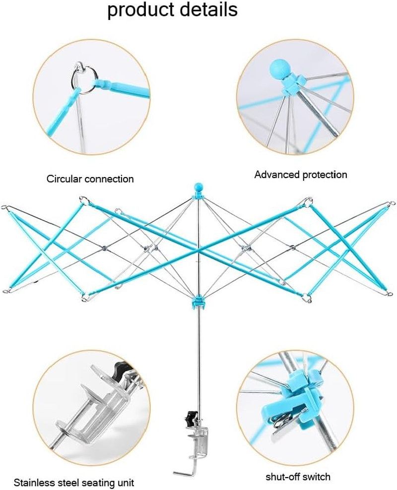 Leanockesa Yarn Winder, Umbrella Swift, with Table Clamp Portable Swift Winder for Crocheting, Holder for Skeins Flexible Lightweight Foldable Design, Height & Diameter Adjustable to Suit Space, Ideal Helper for Knitting Enthusiasts (Blue) - Blue image number 5