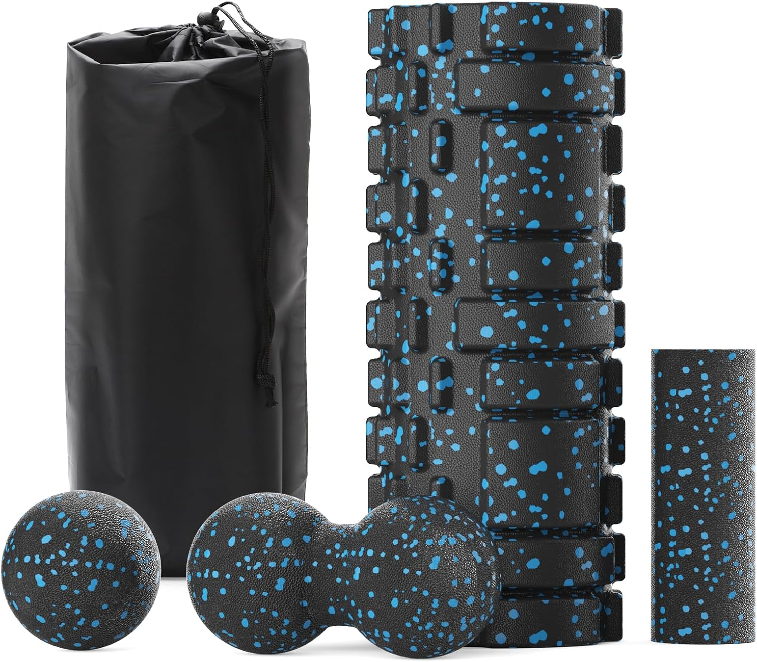 5 in 1 Foam Roller Set, Trigger Point Foam Roller, Massage Roller, Massage Ball, Peanut Massage Ball, Mini Roller for Deep Muscle Massage Pilates Yoga, Fitness Exercise for Whole Body (Blue Black) image number 2