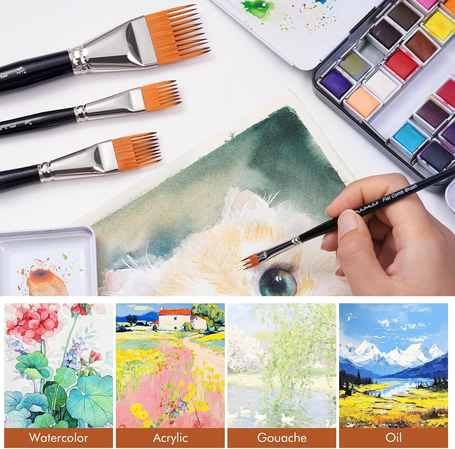 Grainer Brush Set&ndash;5Pcs Professional Flat Comb Brushes for Unique Texture Painting Perfect for Artists Acrylic, Watercolor and Oil image number 1