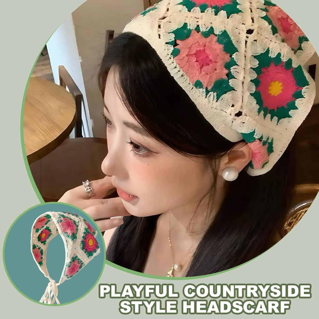 2 Pack Women Boho Headband, Triangle Turban Headband Hair Band, Elastic Hair Turban, Vintage Headband, Triangle Hairband, Handmade Hair Accessories for Girls and Women image number 5