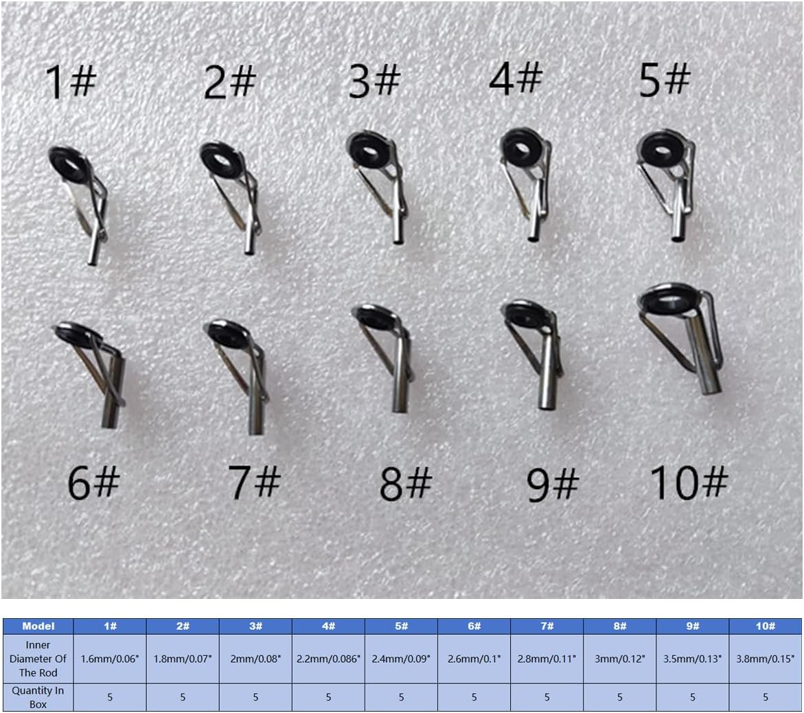 AIMALL 50PCS Fishing Rod Guide Tip Set with 10 Sizes Stainless Steel and Ceramic Line Ring Anti-Winding Rod Top Ring Repair Kit for Sea Fishing DIY image number 2