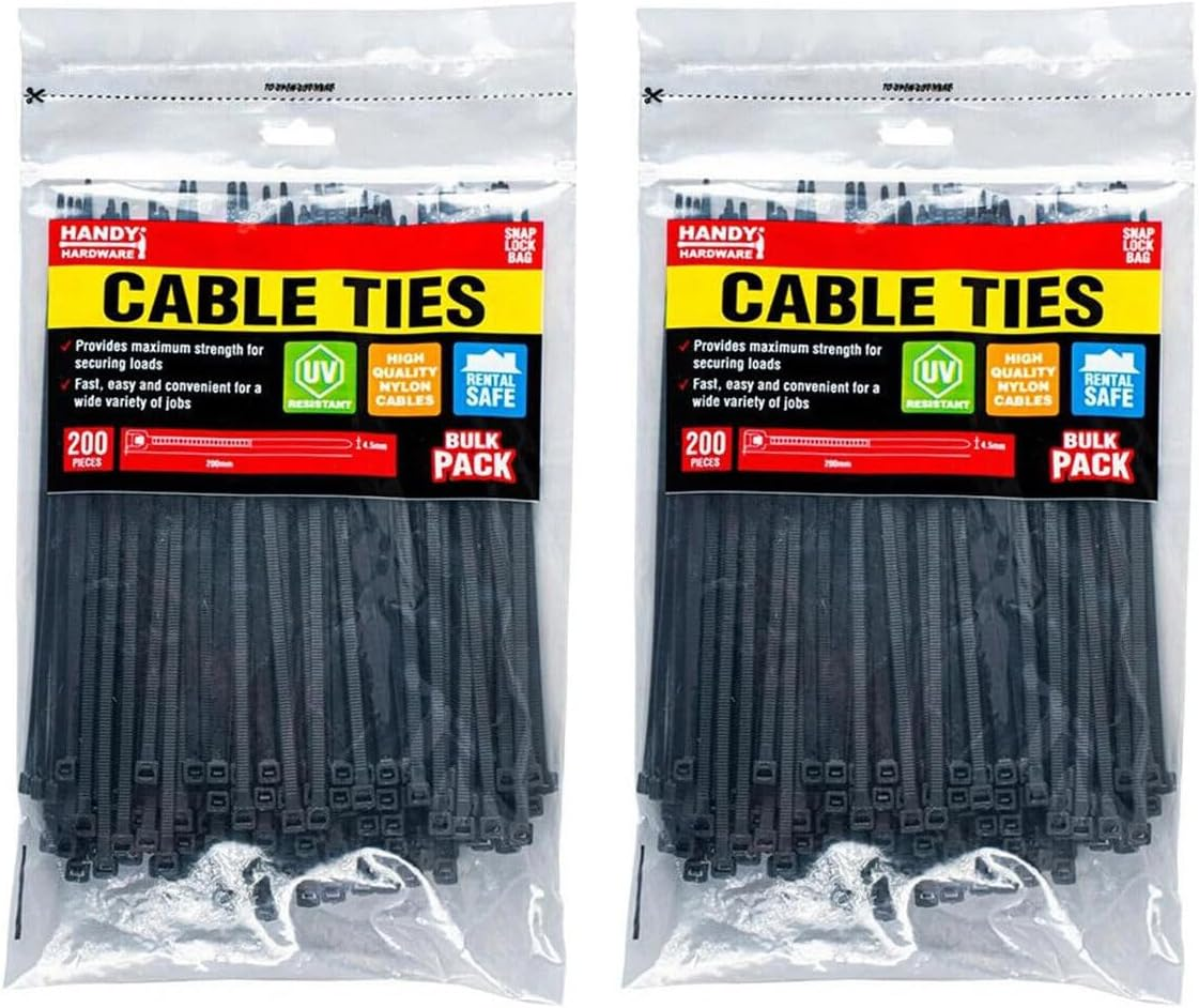 Tootoo 200/400Pcs Cable Ties Ziptie Nylon UV Stabilised Plastic Electrical Wire Bundle Bulk (200, 200Mm X 3.6Mm (Color Random))