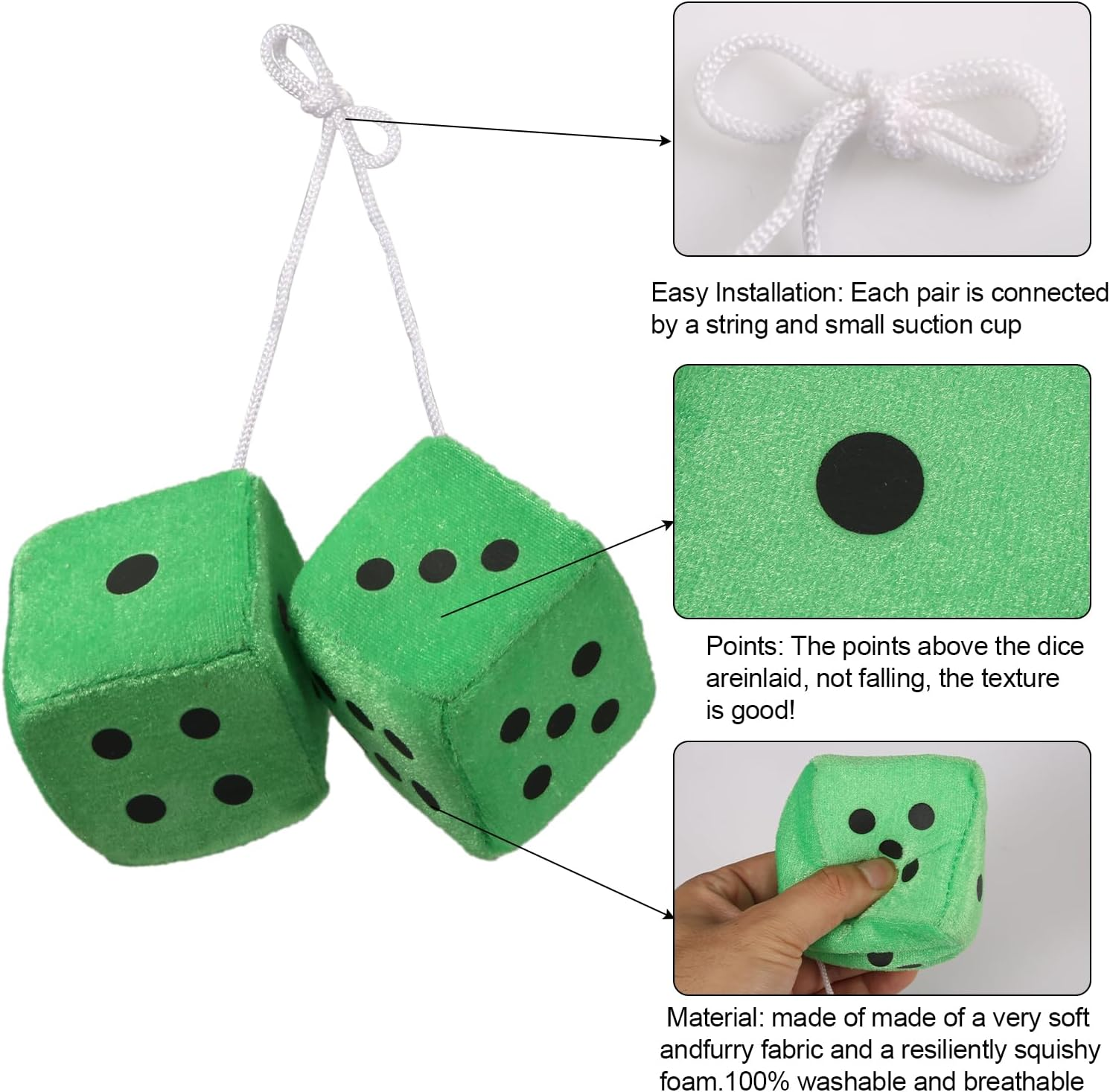 LUTER Plush Dice for Car Rearview Mirror - Green Vintage Square Hanging Accessories - Interior Decor for Car, Home and Office - Red image number 4