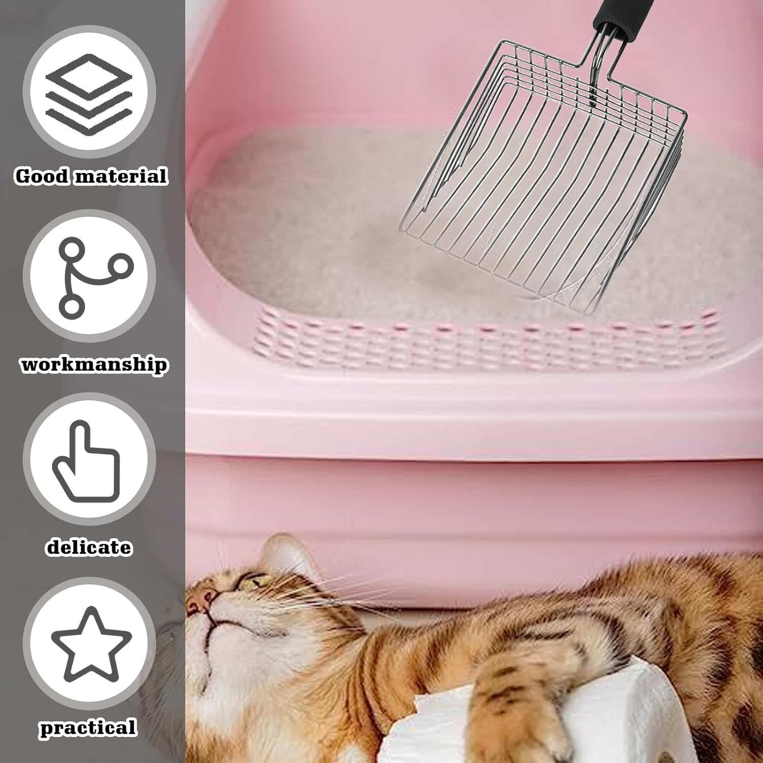 HOMURY Cat Litter Scoop: Metal Cat Litter Scoop for Cat Litter Tray, Sand Leakage Distance 0.8 Cm, Shovel with Handy Handle for Cat Litter Tray Cleaning Tools for Cats (Black) image number 5
