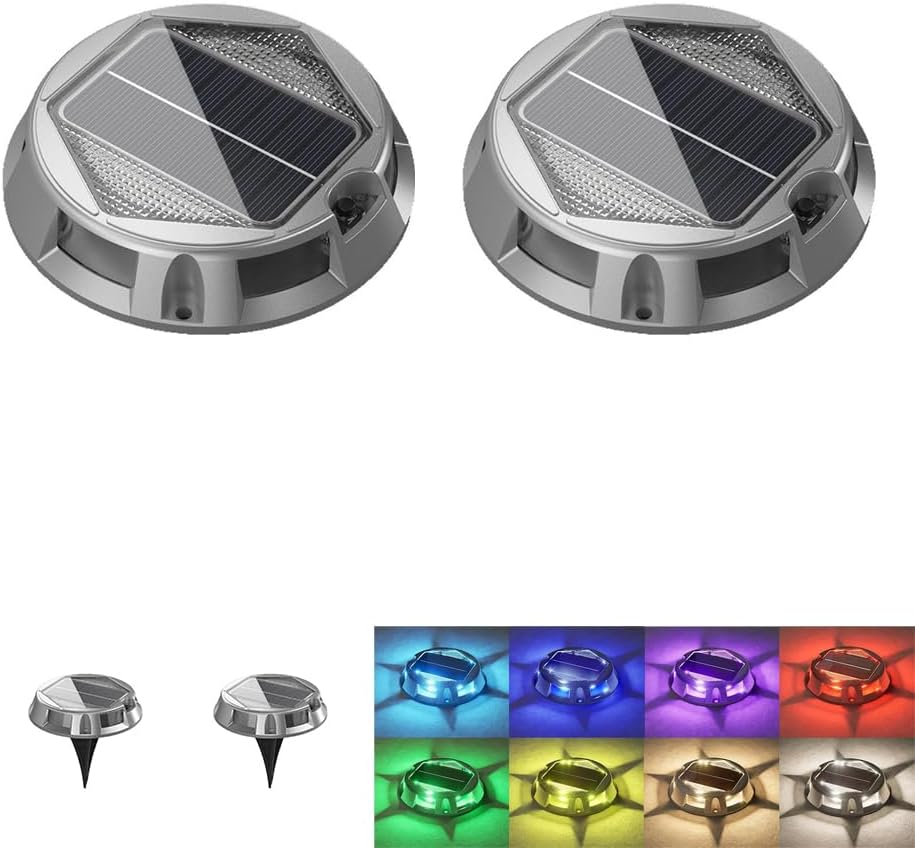 Solar Dock Lights IP68 Waterproof &ndash; 8 Color Outdoor LED Deck and Path Lights with 3 Lighting Modes,10-Ton Pressure Resistance, Long-Lasting 600Mah Battery for Garden, Steps, Driveway (2 Pack) image number 4