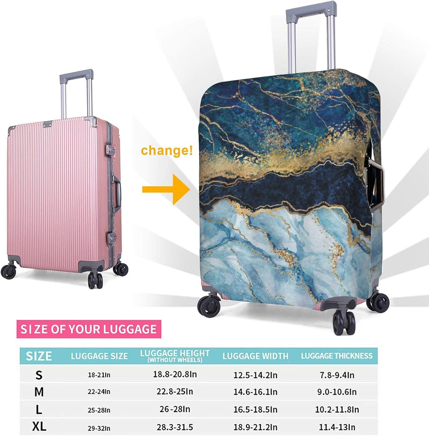 Obabo Grape Travel Luggage Cover,Washable Suitcase Cover Protector Anti-Scratch Suitcase Cover Fits 18-32 In, Marble Navy Blue Mixed, M image number 5