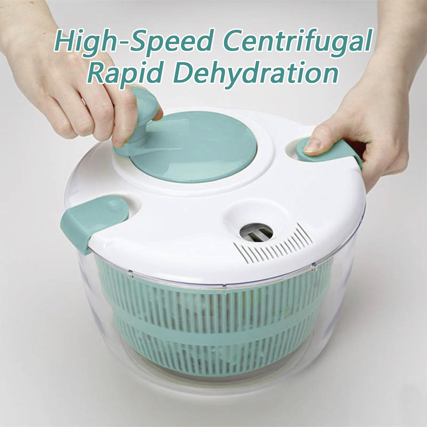 Lizbin Salad Spinner, Large Salad Spinner 5L Capacity, Quick and Easy Multi-Use Manual Lettuce Spinner, Vegetable Dryer, Fruit Washer, Wash, Spin & Dry Salad Greens, Fruits & Vegetables (Blue) image number 1