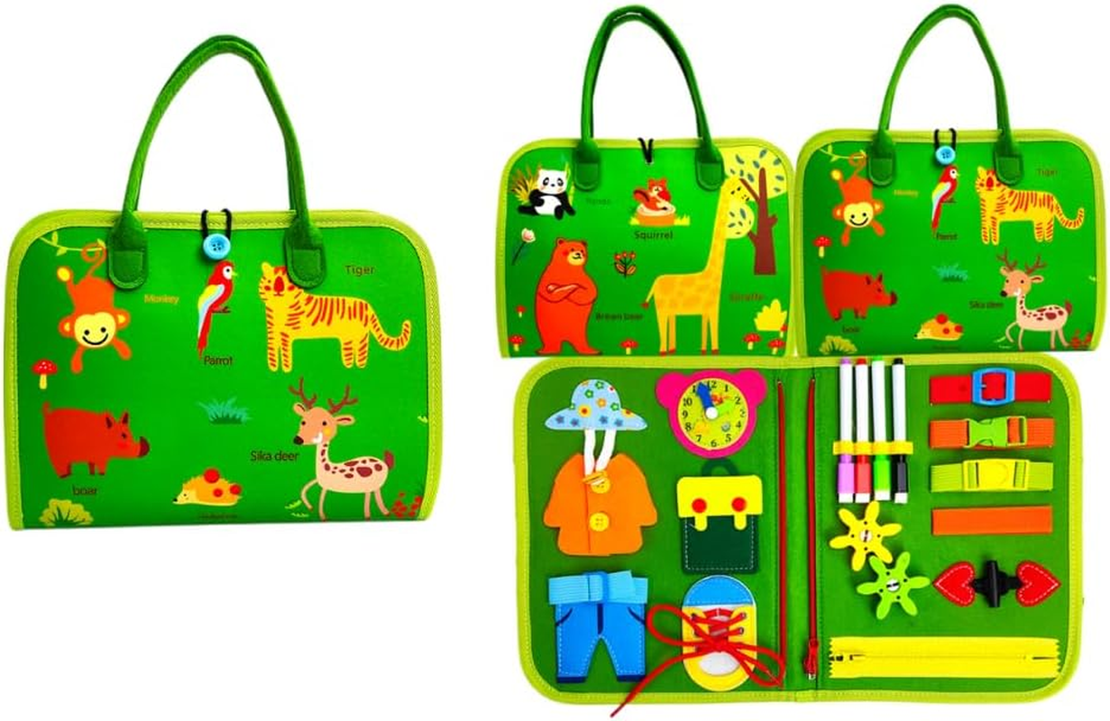 Montessori Busy Book for Toddlers &ndash; Sensory Learning Travel Toys, Busy Board Activity Book for Plane, Car & Preschool &ndash; Educational Birthday 1 2 3 4 5 6 Year Old Boys & Girls (Purple)