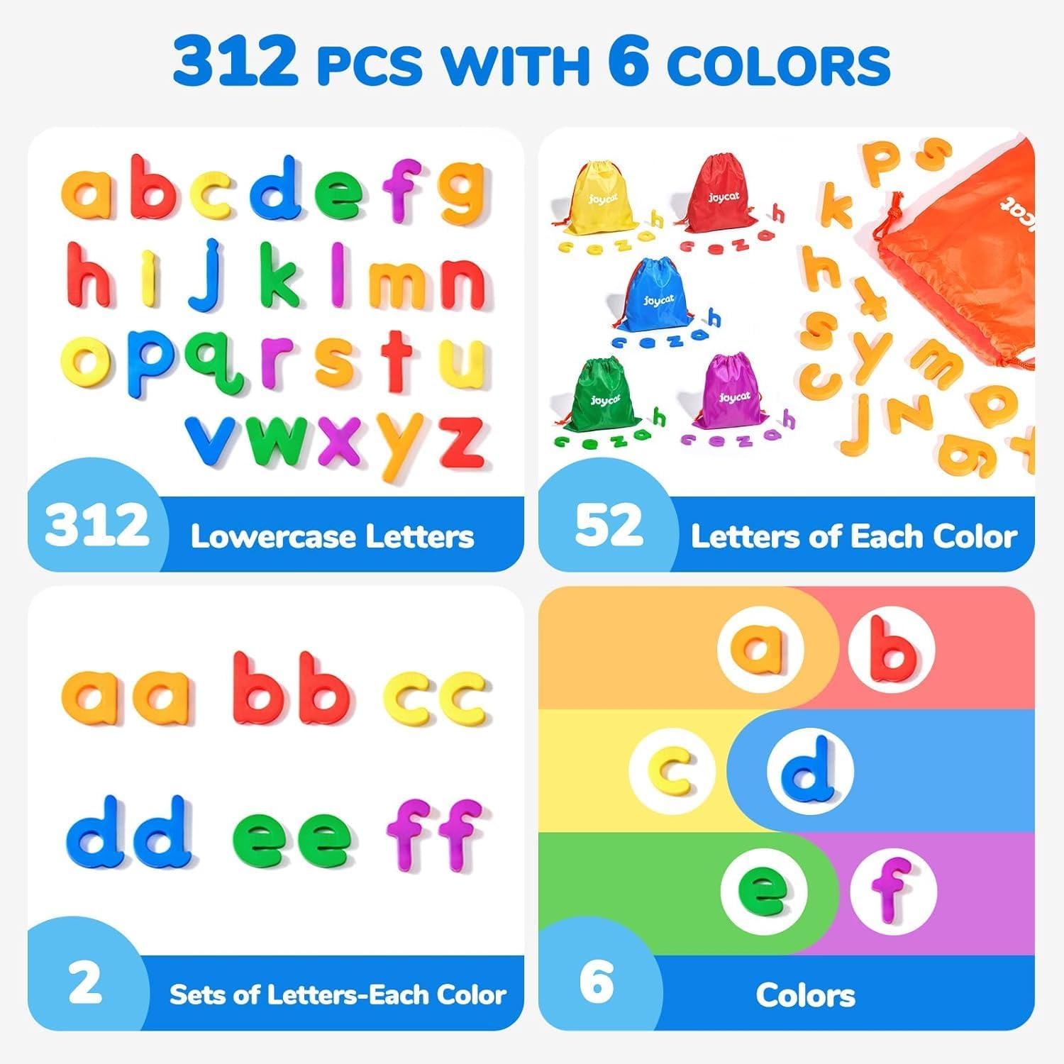 Vosinrly Magnetic Letters, 312 Pieces Lowercase Alphabet Fridge Magnets, ABC Magnets for Toddlers Kids, Educational Learning Plastic Letters Magnets Set for Kindergarten Classroom image number 1