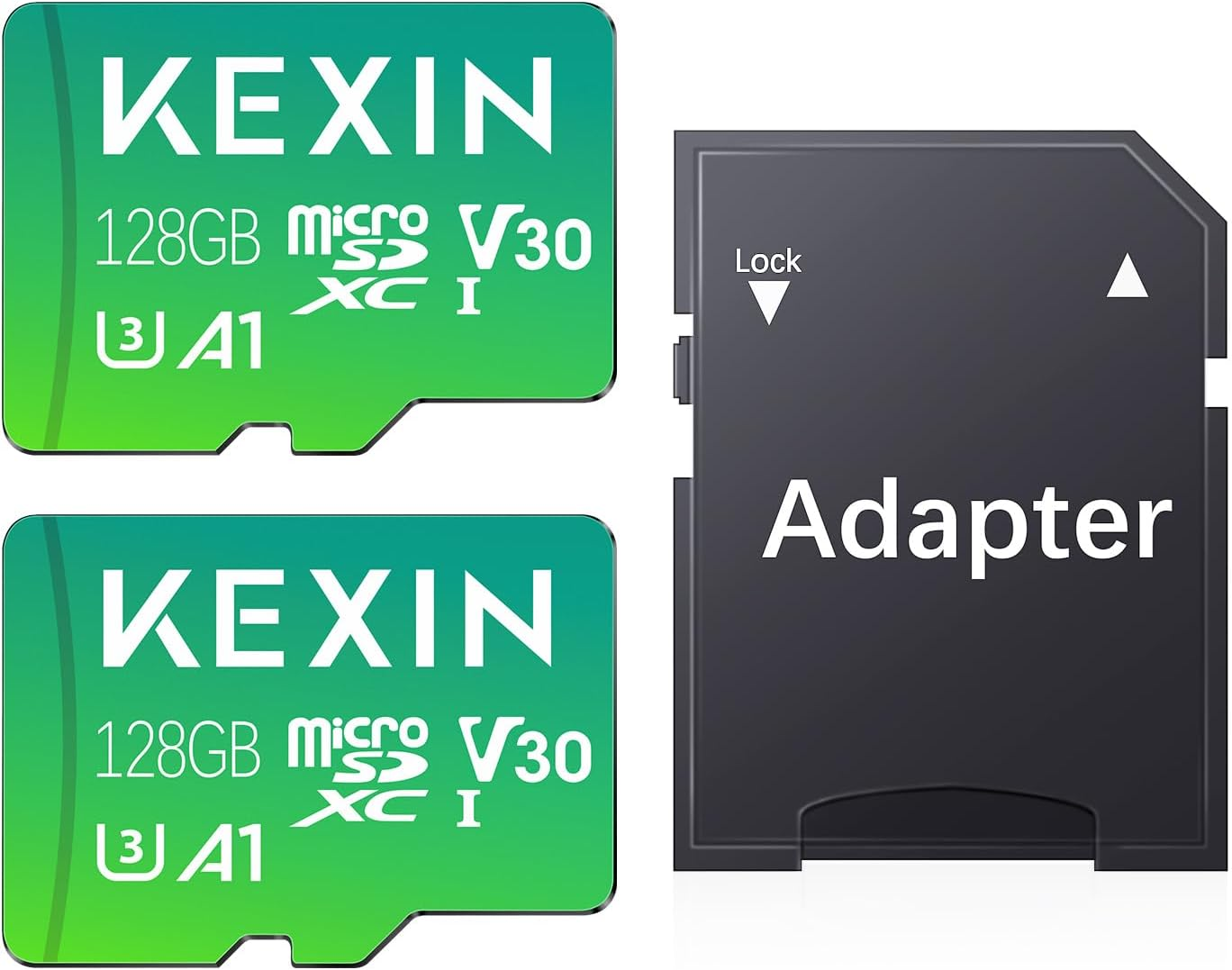 KEXIN 128GB Micro SD Card Pack of 2 Microsdxc Memory Card + SD Adapter for Action Camera Gopro Drone and Tablet, Read Speed up to 95Mb/S, 4K UHD Video Recording TF Card, C10, U3, A1, V30 image number 5