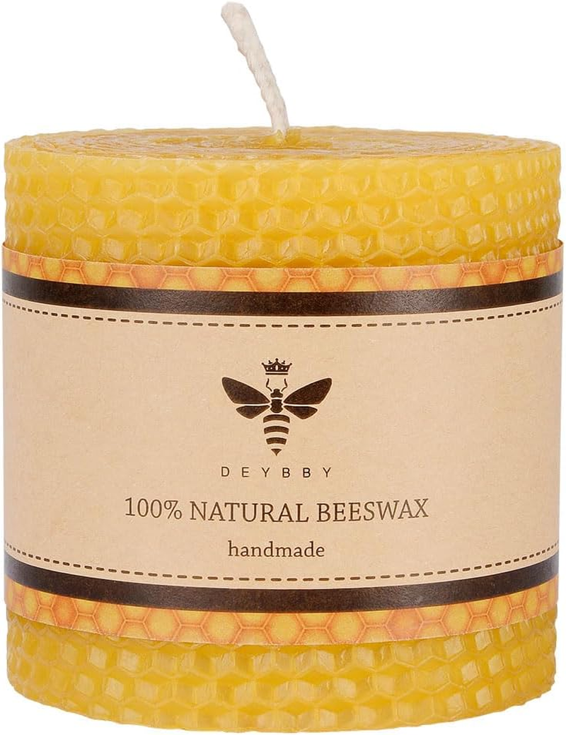 3&times;3 in Beeswax Pillar Candle - Handmade Pure Beeswax Rolled Candle for Gift & Home Decor
