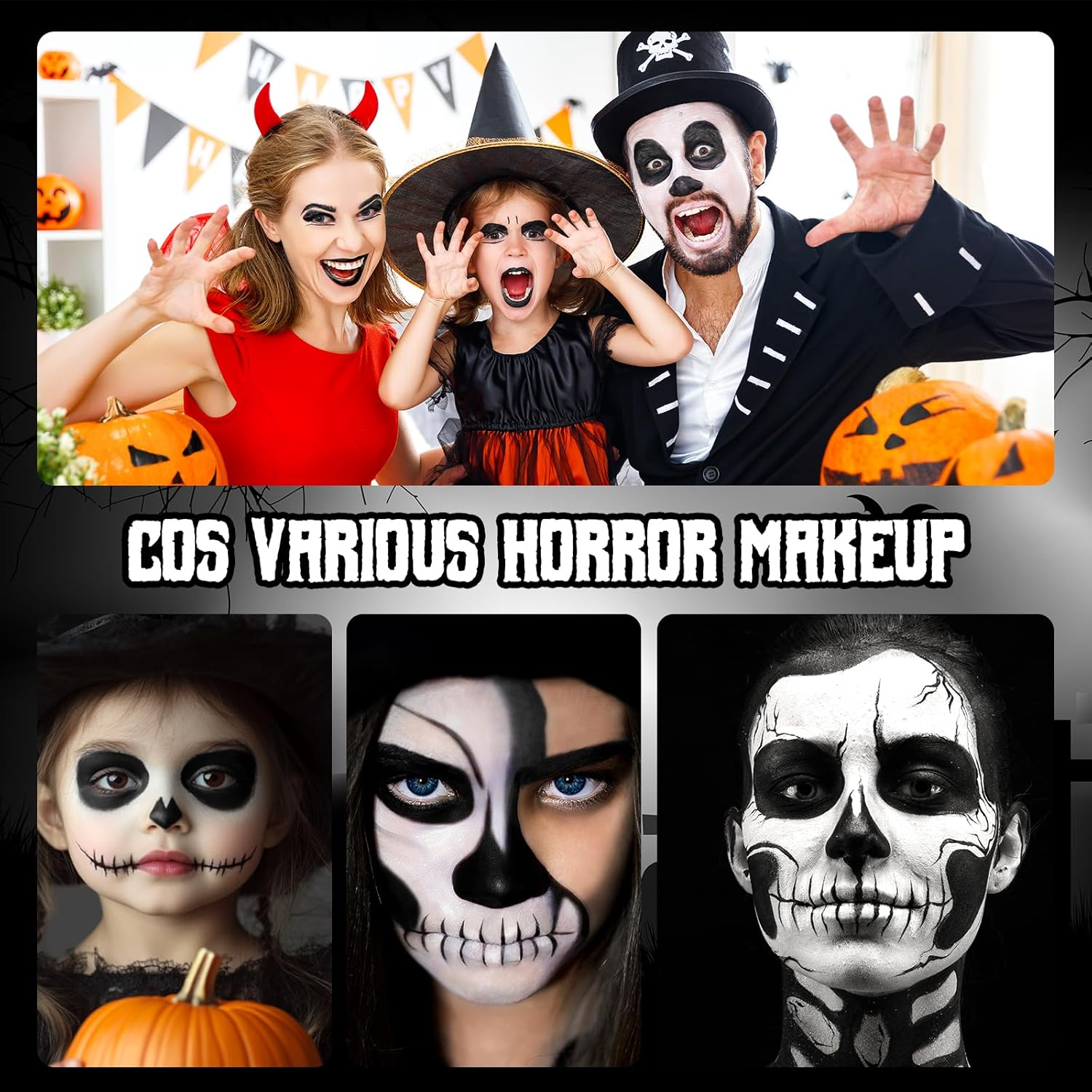 100 G Halloween Make-Up Set, Black and White Set, Halloween Make-Up, Adult Children, Body Painting Colours, Fancy Dress, for Zombie Vampire SFX Makeup Theatre Stage Film image number 3