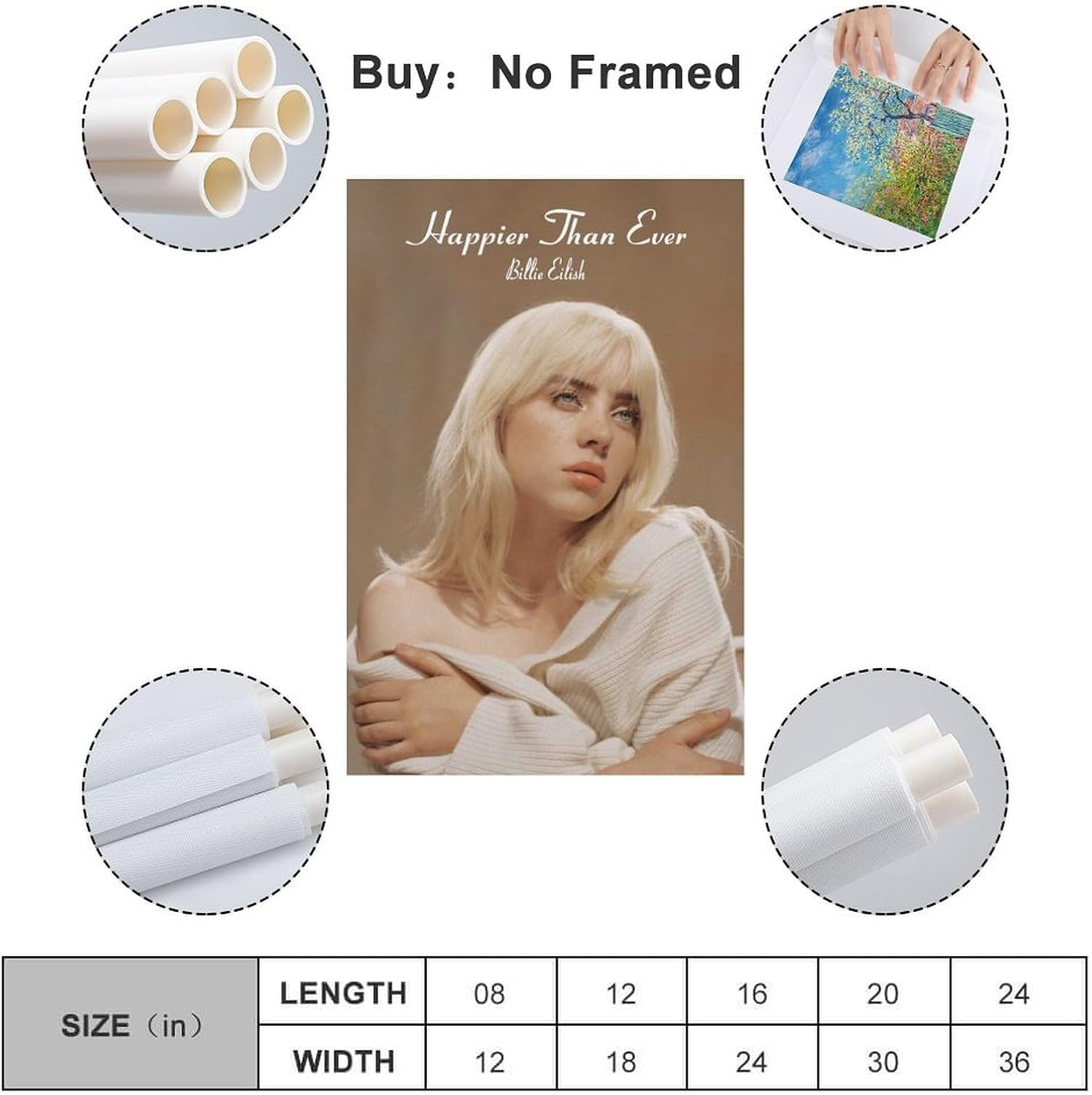 Music Billie Wall Art Eilish Poster Poster Canvas Painting Wall Art Picture Home Decor Print for Bedroom Living Room Dorm Study Bar Office 12X18Inch(30X45Cm) image number 4