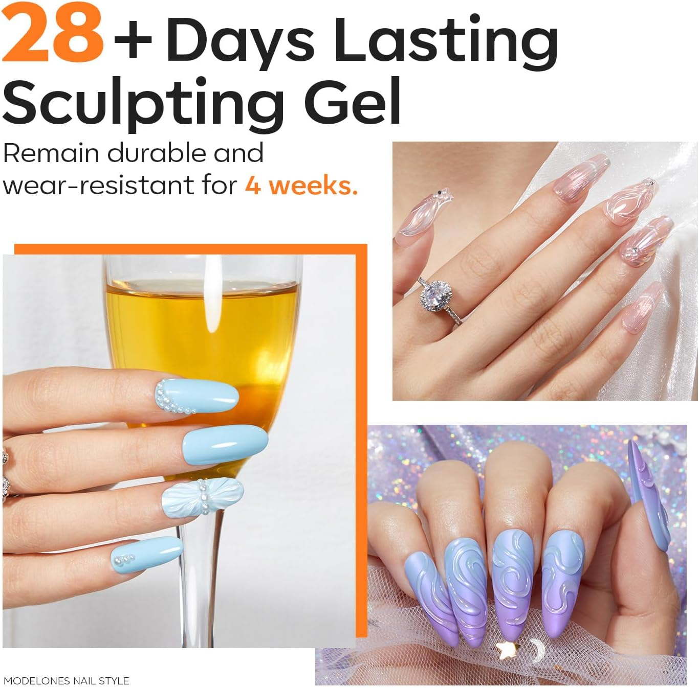 Modelones 3D Nail Gel Kit, Gel Nail Art 3D Sculpting Gel with Nails Art Brushes for Chrome Powder for Nails and Rhinestones for DIY at Home & Salon, 9G No Wipe Needed image number 1