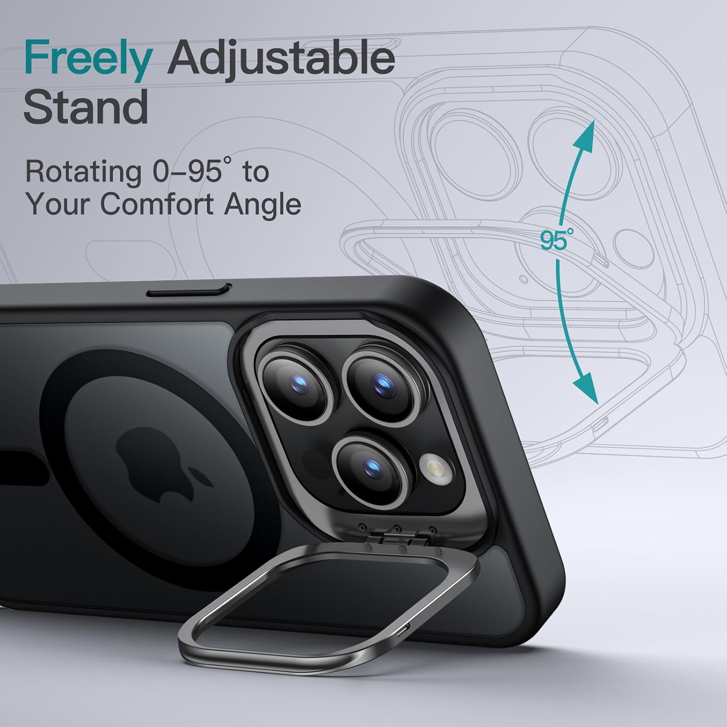 Jetech Kickstand Case for Iphone 15 Pro Max 6.7-Inch Compatible with Magsafe, Built-In Adjustable Camera Stand, Translucent Matte Magnetic Back Slim Shockproof Phone Cover (Black Titanium)