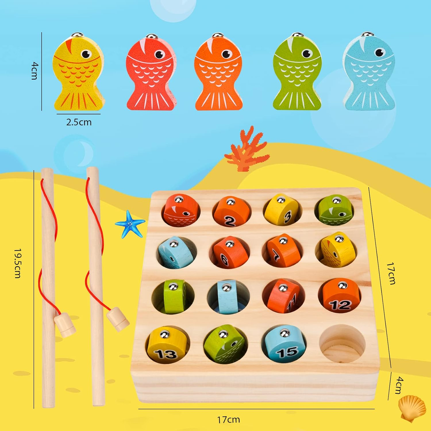 Montessori Toys for Toddlers Age 2-3-4, Learning & Education Toys for 3-4 Year Old Boy Kids Busy Board Games 2+ 3+ Year Old Girl Gifts Wooden Magnetic Fishing Game Birthday Presents Sorting Puzzle image number 1