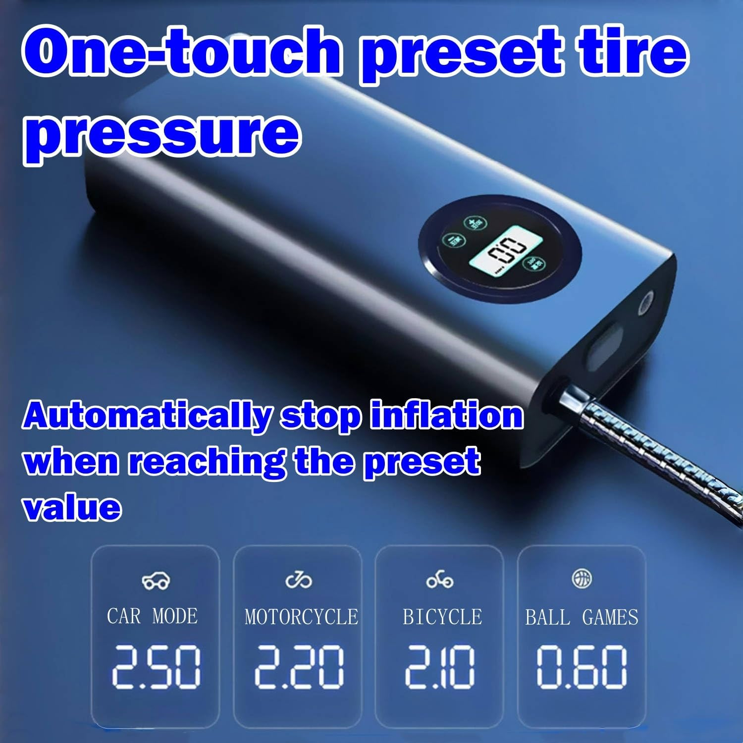 Longfng Tire Inflator Portable Compressor,Handheld Electric Air Pump,With LED Digital Display and 3 Nozzle Adapters Inflator for Car Motorcycle Bicycle Ball,Other Types of Inflatables image number 2
