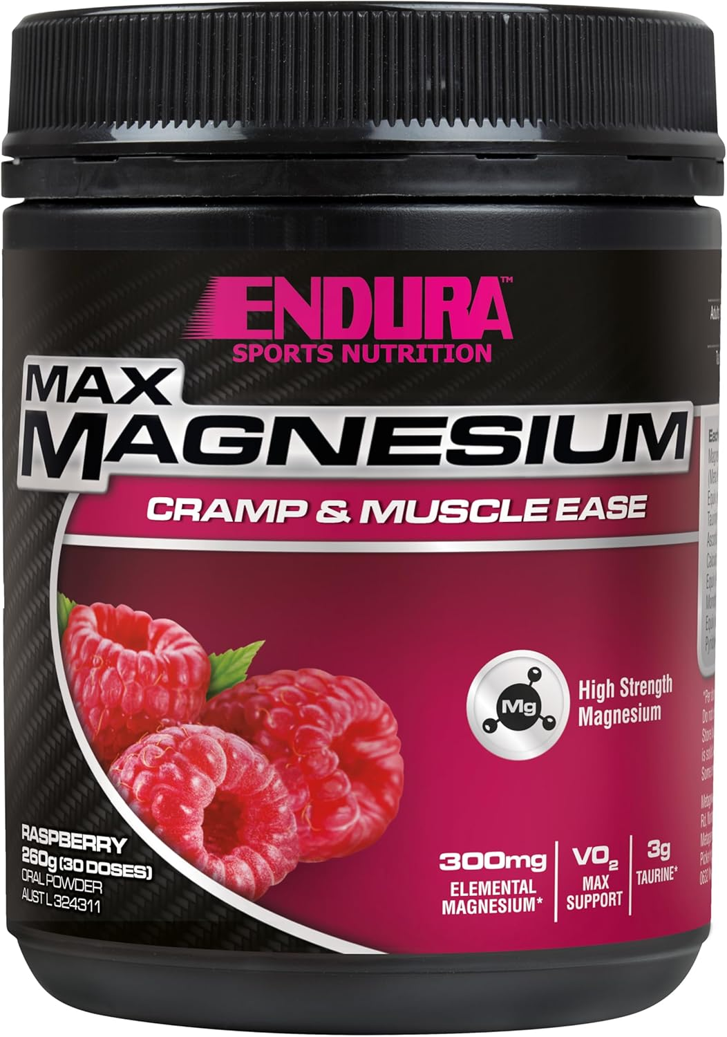 Endura Max Magnesium Powder - for Muscle Cramps & Performance - Raspberry Flavoured - 260G image number 1