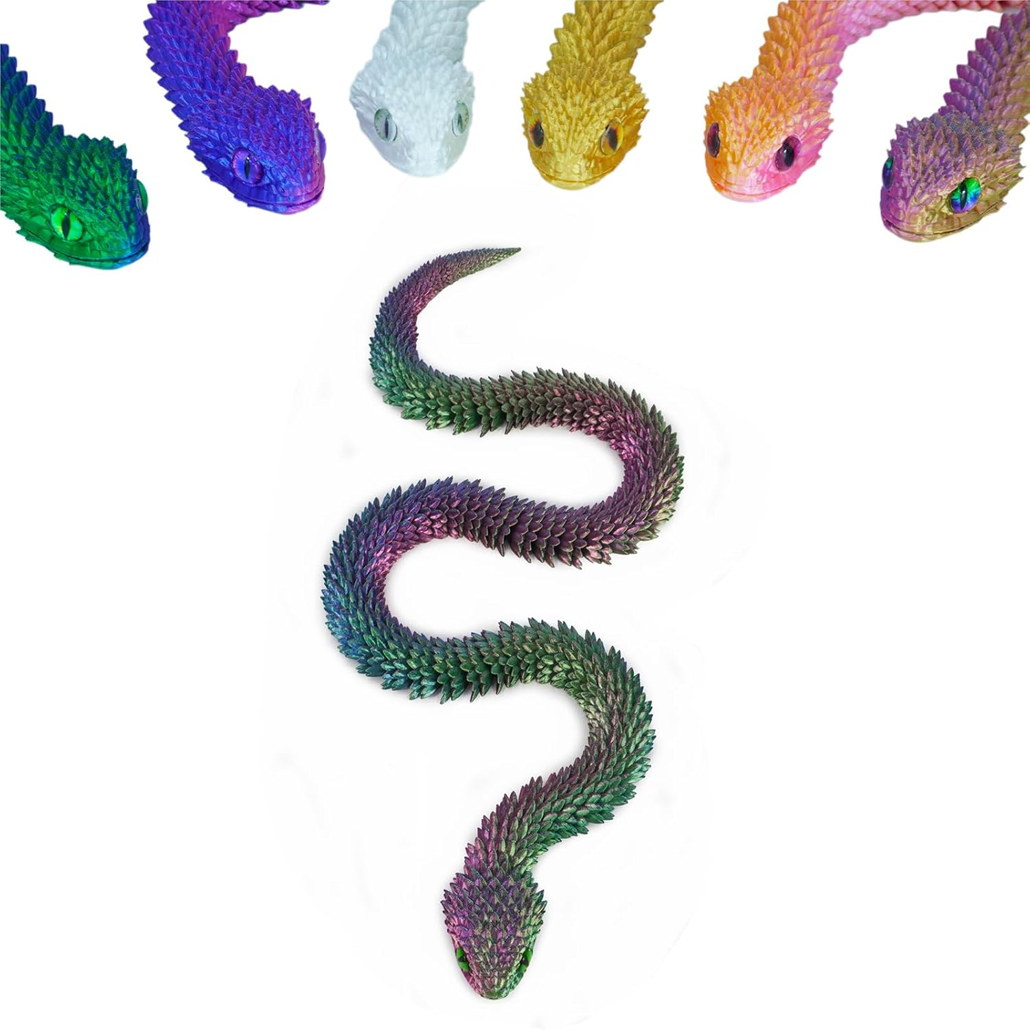 3D Printed Articulated Snake &ndash; 29.5'' Crystal-Like Movable Snake&ndash; Realistic Slithering Design, Collectible Articulated Model (Blue Green Yellow) image number 3