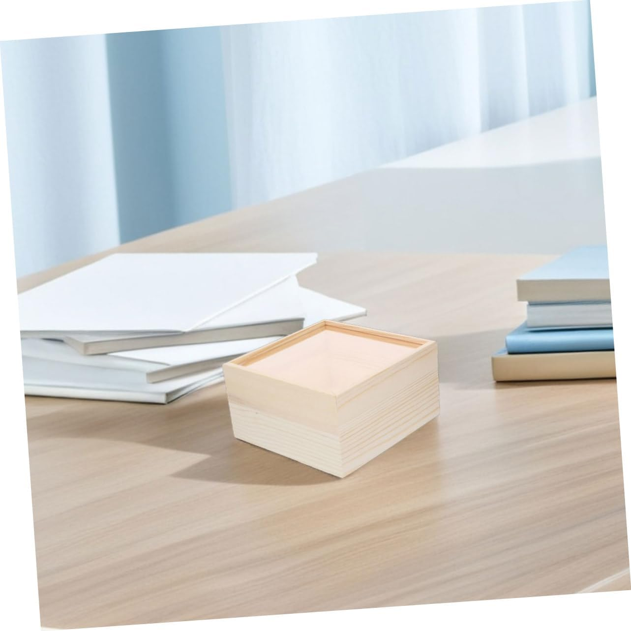 Amosfun 2Pcs Acrylic Storage Box Sliding Lid Unfinished Wooden Box Small Keepsake Storage Container for Crafts and Stationery Organiser