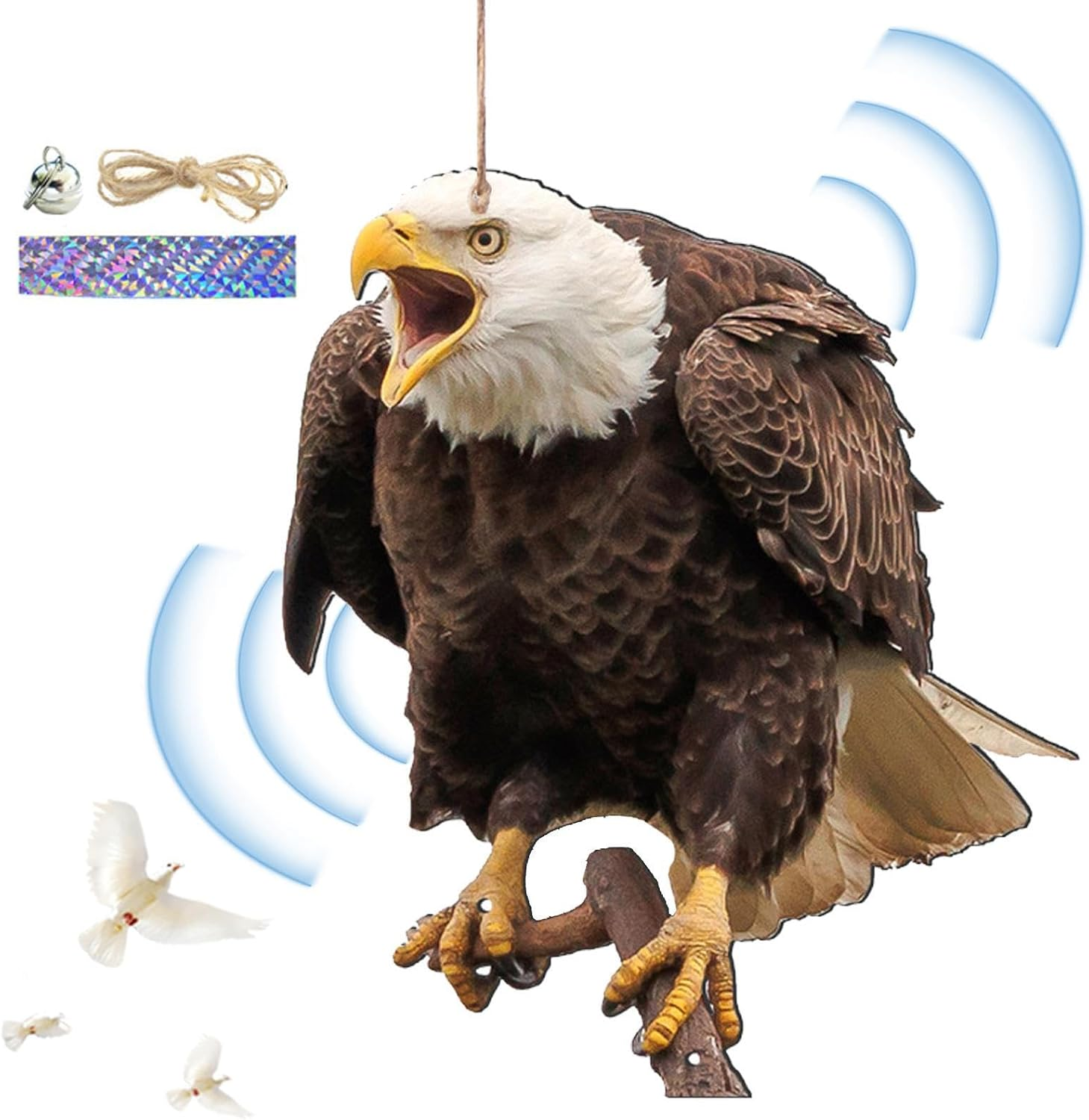 2 Pieces Hanging Hawk Bird Scarers for Gardens, Farm Protector Bird Scarer with Deterrents Reflective Tape, Pigeon Deterrents Scarers Hawk, Hawk Decoy to Scare Birds Away from Garage Home Roofs Ponds - C image number 7