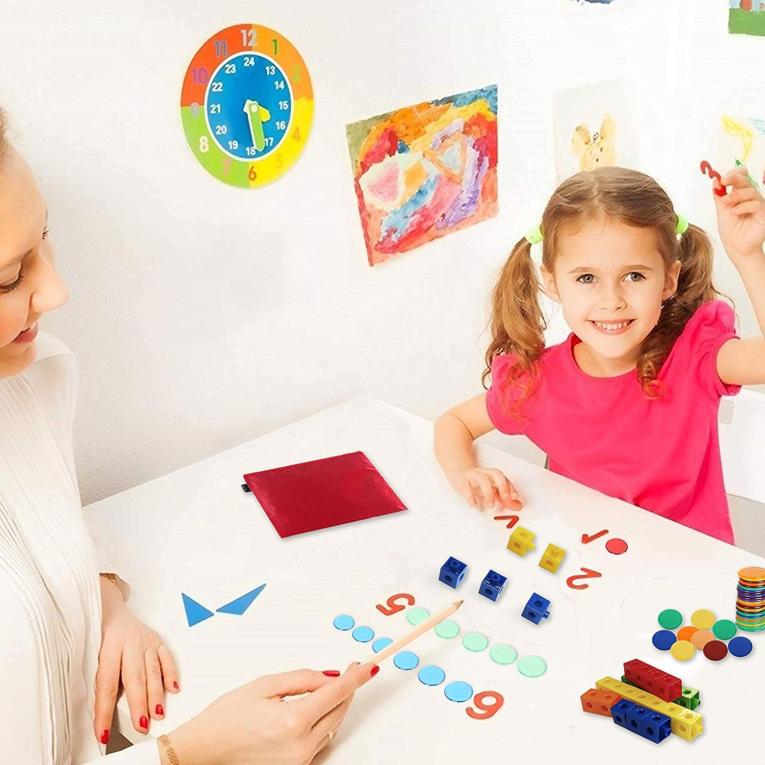200 Math Cubes & 100 Math Counters Set with Learning Guide & Case - Ideal for Home Schooling, Montessori and Number Sense Learning. Creative Educational Connecting Blocks Toy & Bingo Counters for Kids image number 6