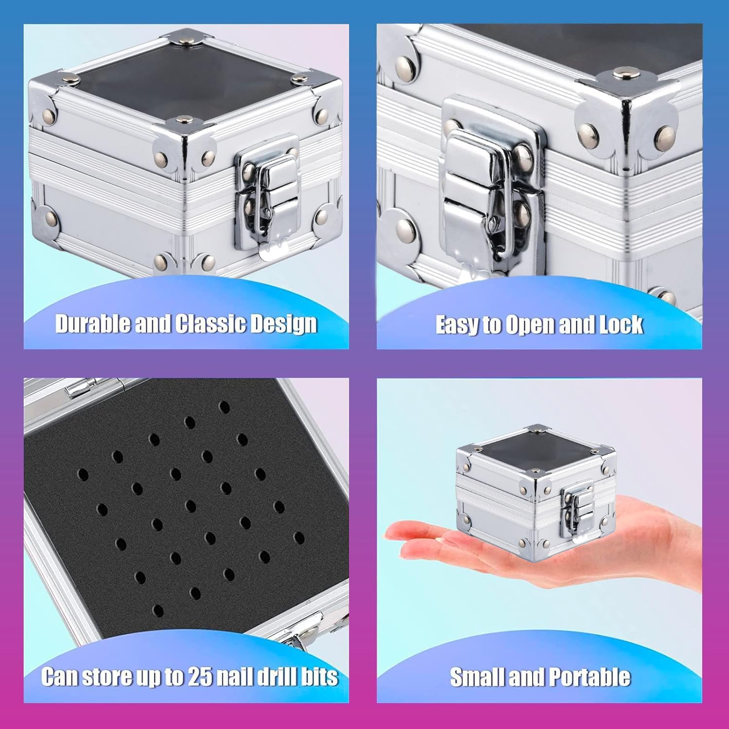 25Pcs Nail Drill Bits Set with Silver Holder and 50Pcs 8 Colors Sanding Bands, Tungsten Carbide Ceramic Diamond 3/32 Inch Nail Drill Bits Remove Acrylic Poly Nail Gel Nail Polish image number 4