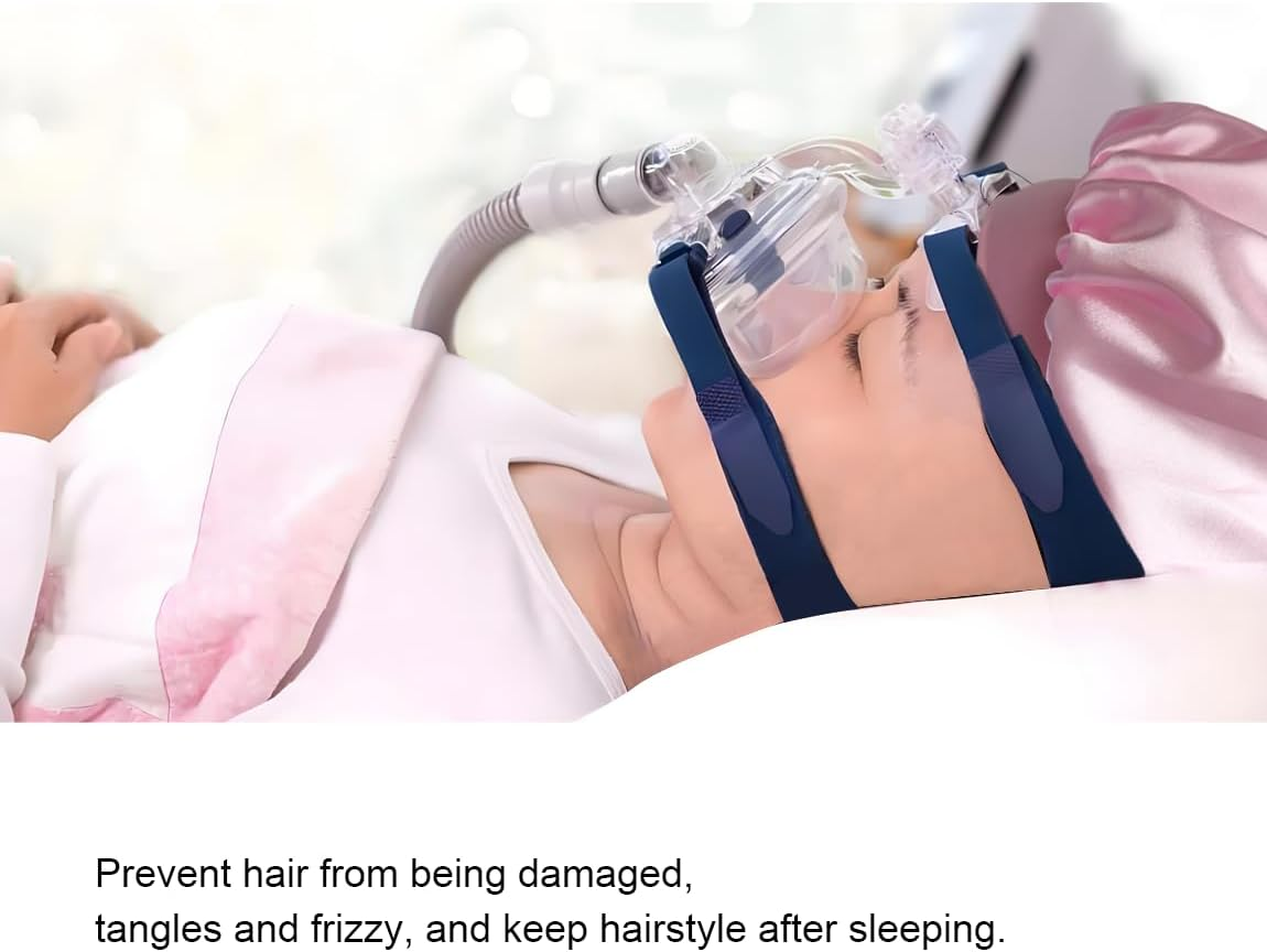 Toeloioh 2Pcs Satin Headgear Strap Covers for Oxygen Machine Users, Sleep Hair Protector Cap for Women to Prevent Tangles &Frizzy,Elastic Hair Cover Bonnet, Oxygen Accessories(Blue&Pink) image number 4