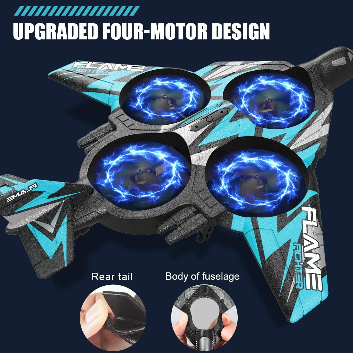 4 Channel RC Plane, Remote Control Airplane Fighter with 3 Modes, Stunt Roll, Cool Light,Tow Batteries, Remote Control Plane for Boys Kids Adult Beginner