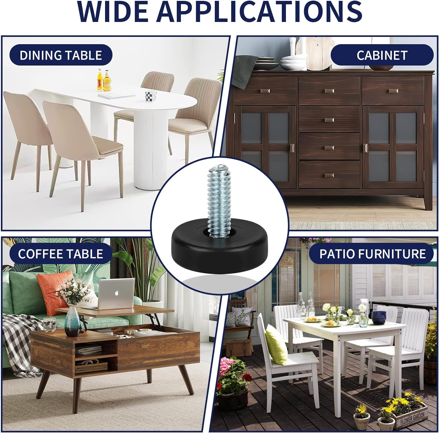 1/4" Thread Furniture Feet Levelers, 12 PCS Adjustable Furniture Feet Threaded Screw In, Leveling Feet Screw on Furniture Glide Leveling for Table, Cabinets, Chairs, Stool Legs image number 2