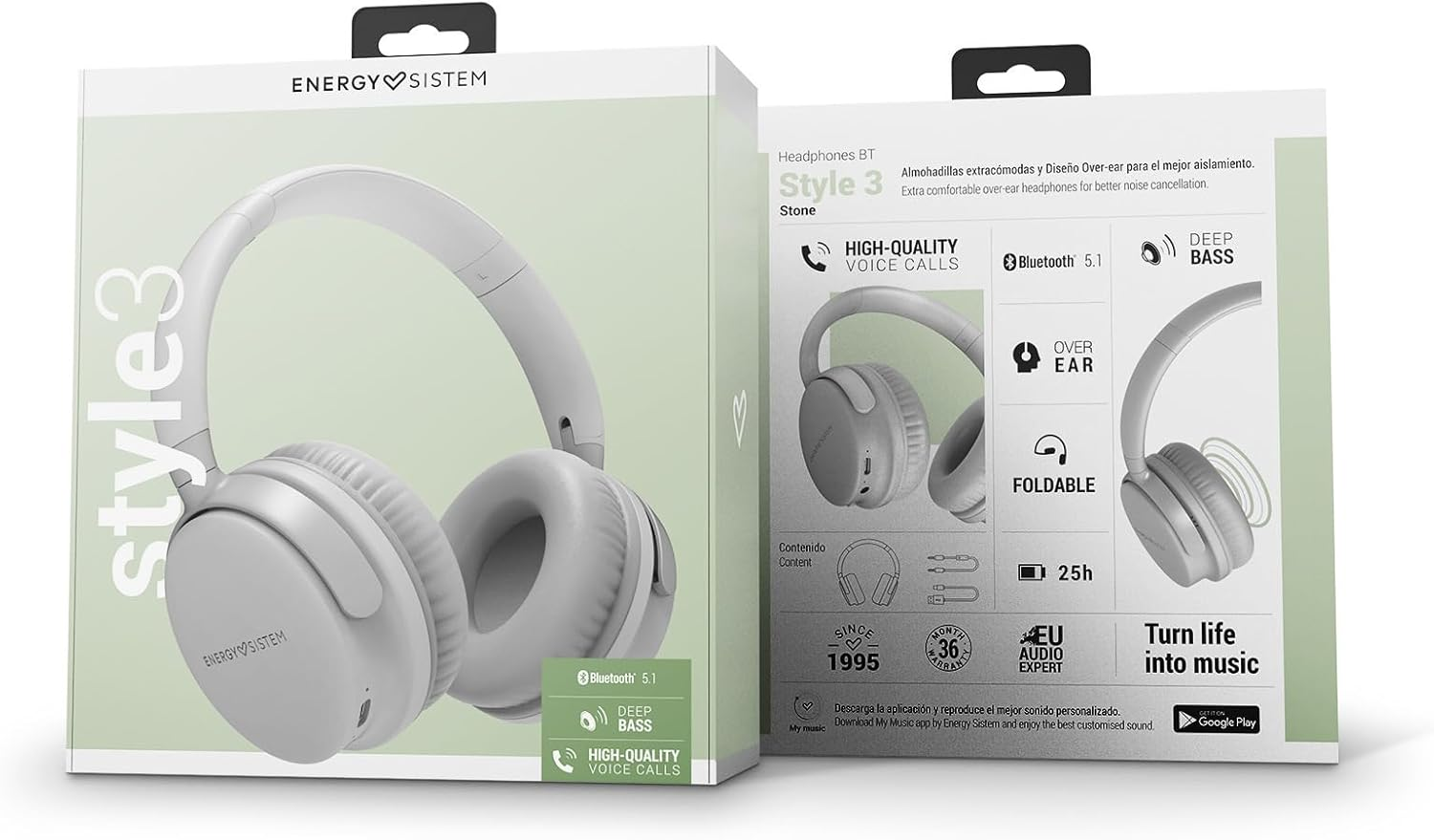 Energy Sistem Headphones Bluetooth Style 3 Stone Wireless Headphones (Bluetooth&reg; 5.1 Wireless Technology, Deep Bass, HQ Voice Calls, Long Battery Life 25 Hours) Grey - Purple image number 7