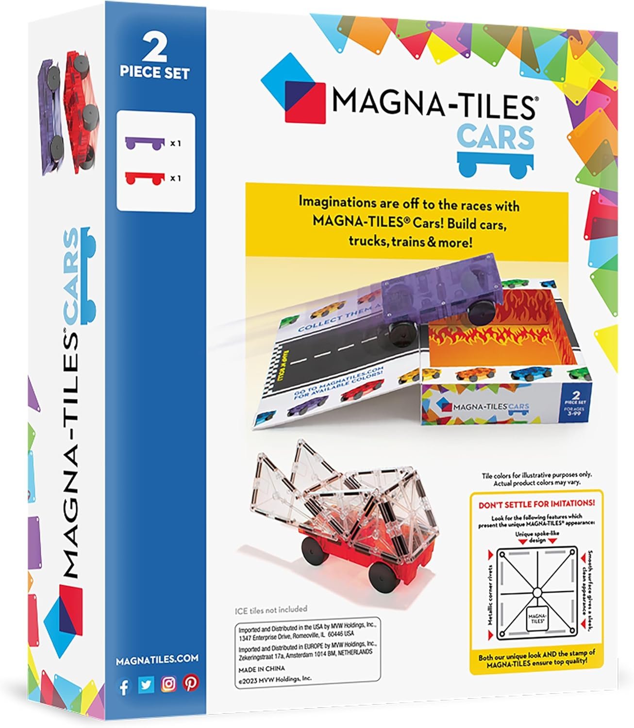 Magna-Tiles Cars Expansion 2-Piece Set, Purple/Red image number 2