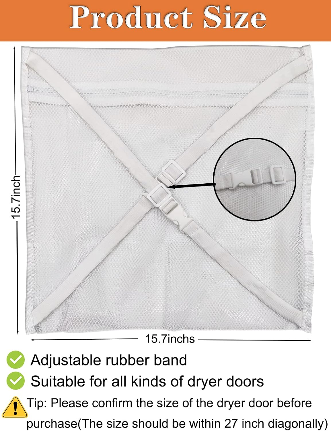 Sneaker Dryering &Washing Machine Bag, Dryer for Shoes, Clothing & Laundry - Elastic Strap Adjuster for Most Dryers Machines Door in Laundry Room (15.7X15.7 Inch) image number 5