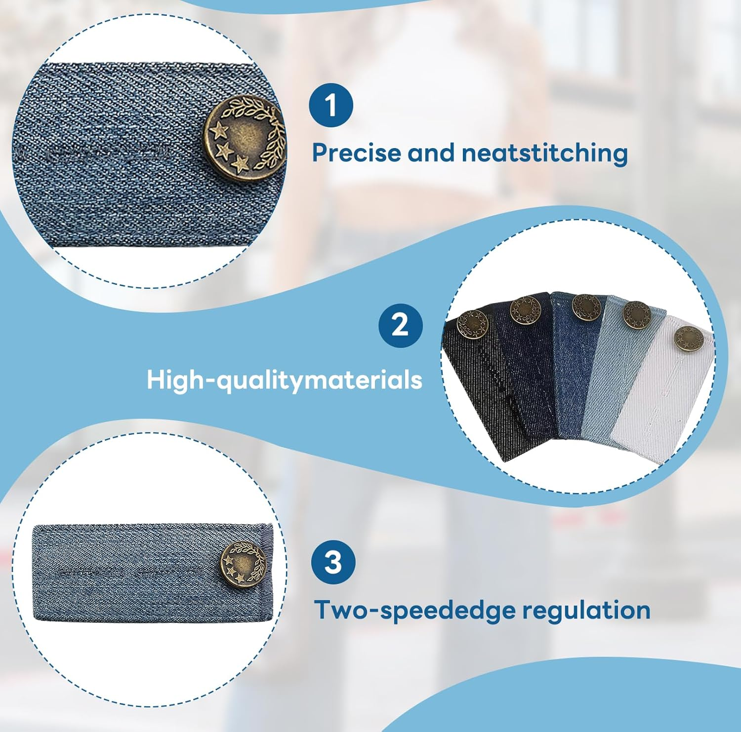 Pack of 5 Adjustable Button Extenders for Trousers, Waistband Extensions for Men and Women Trousers, Jeans, Suit Trousers, Maternity Pants image number 2