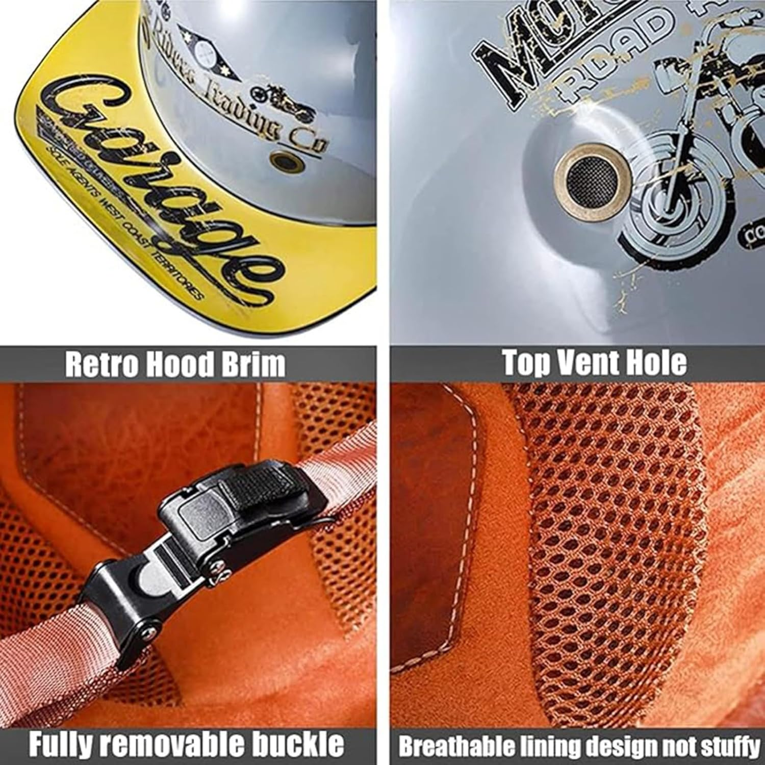 Vintage German Half Hel-Met Baseball Cap Retro Motorcycle Half Skull Cap Open-Face Hel-Met, Moped Cruiser Scooter Hel-Met image number 4