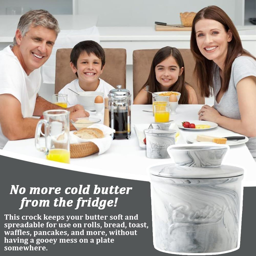 French Butter Crock for Counter with Water Line French Butter Dish for Counter (Stone Grain) image number 3