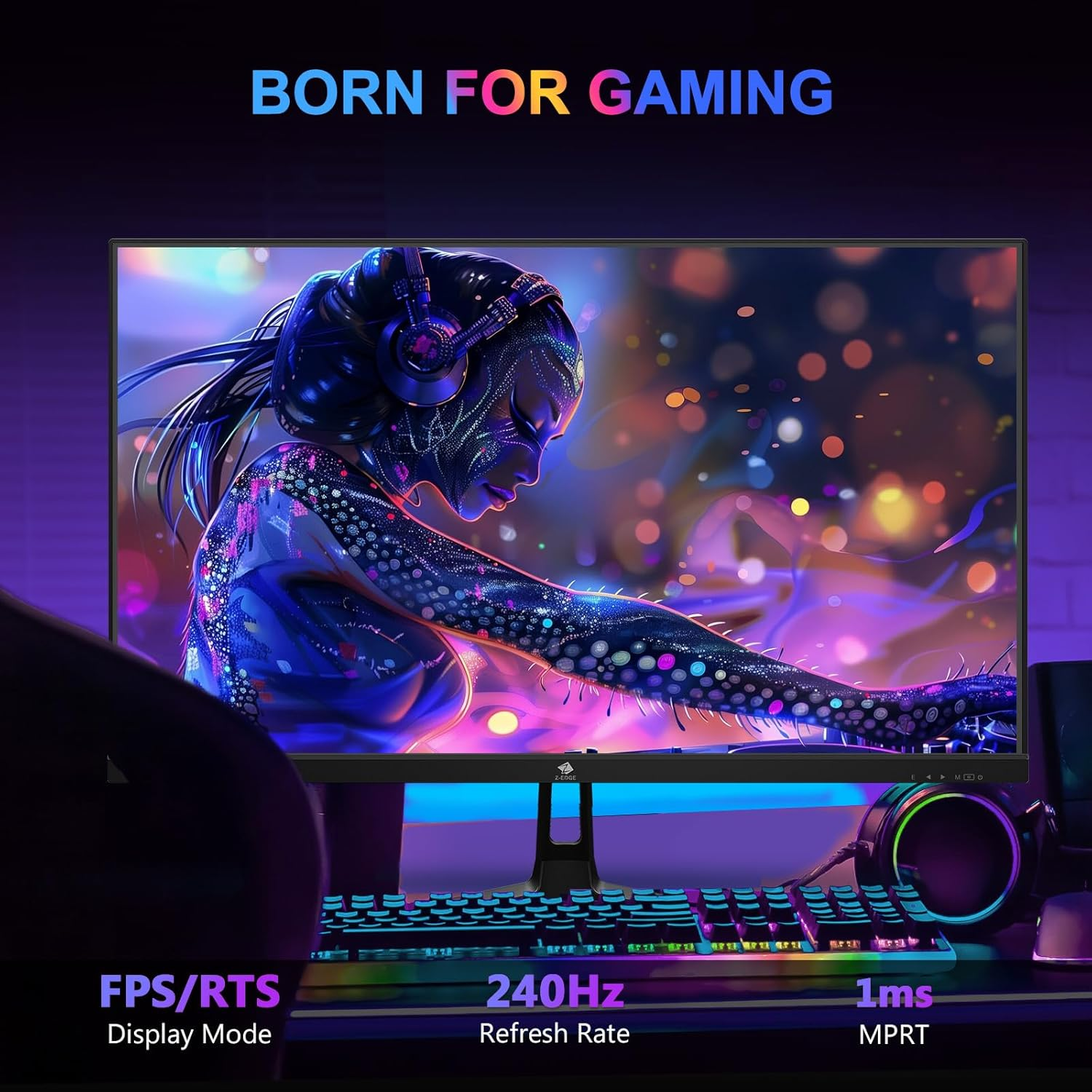 Z-Edge 27'' Gaming Monitor 240Hz IPS Panel, 1Ms MPRT, Freesync, Fhd(1920X1080) LED Monitor, 400Cd/M&sup2; Brightness, Ultra-Thin Bezel, 2&times; HDMI2.0 & 2&times; DP1.4, VESA Mountable 100*100Mm (HDMI Cable Included) image number 1
