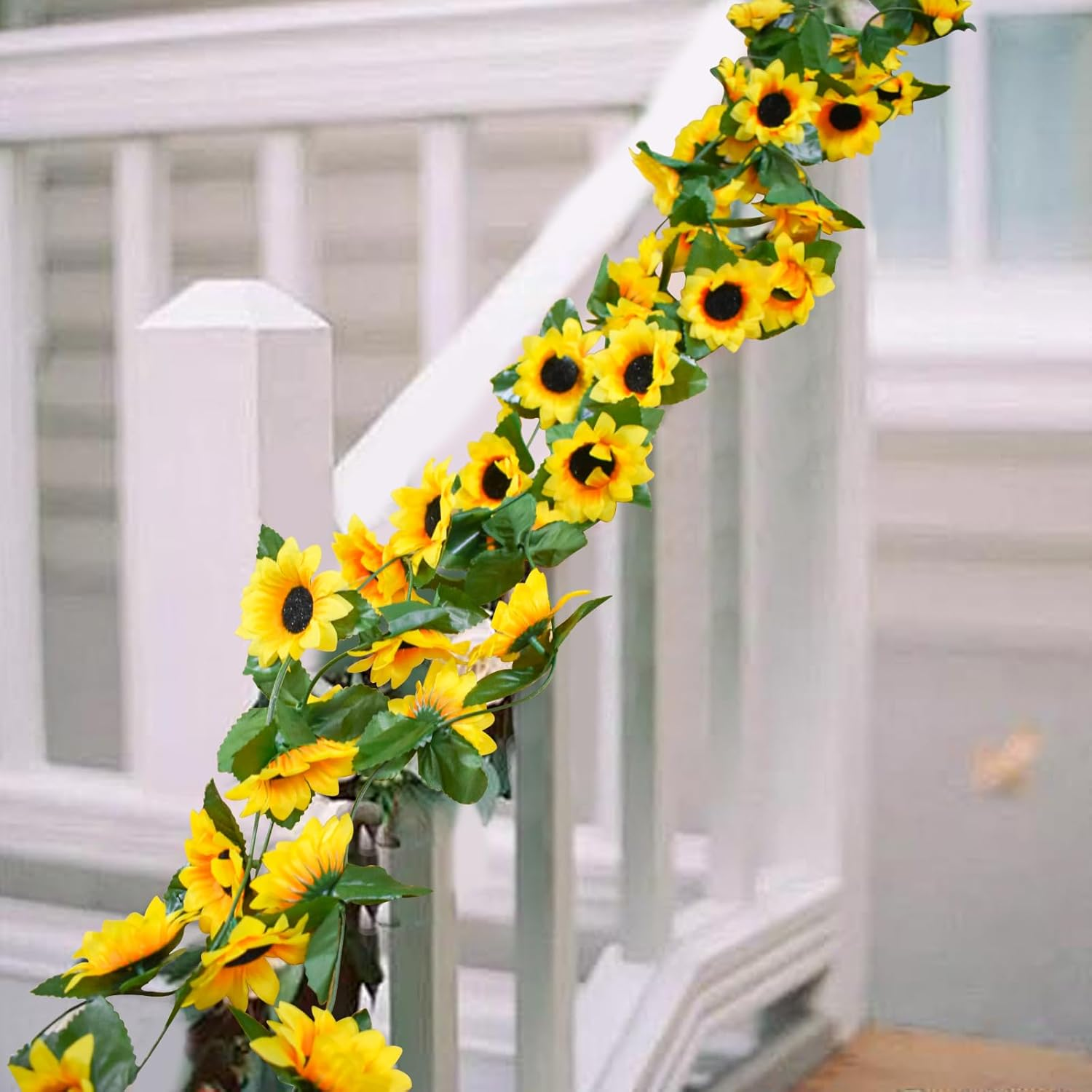 Bacucine 6Pcs Artificial Sunflower Garland 7.5Ft Silk Sunflower Hanging Vine Artificial Flowers with Green Leaves for Home Wedding Party Garden Table Decor