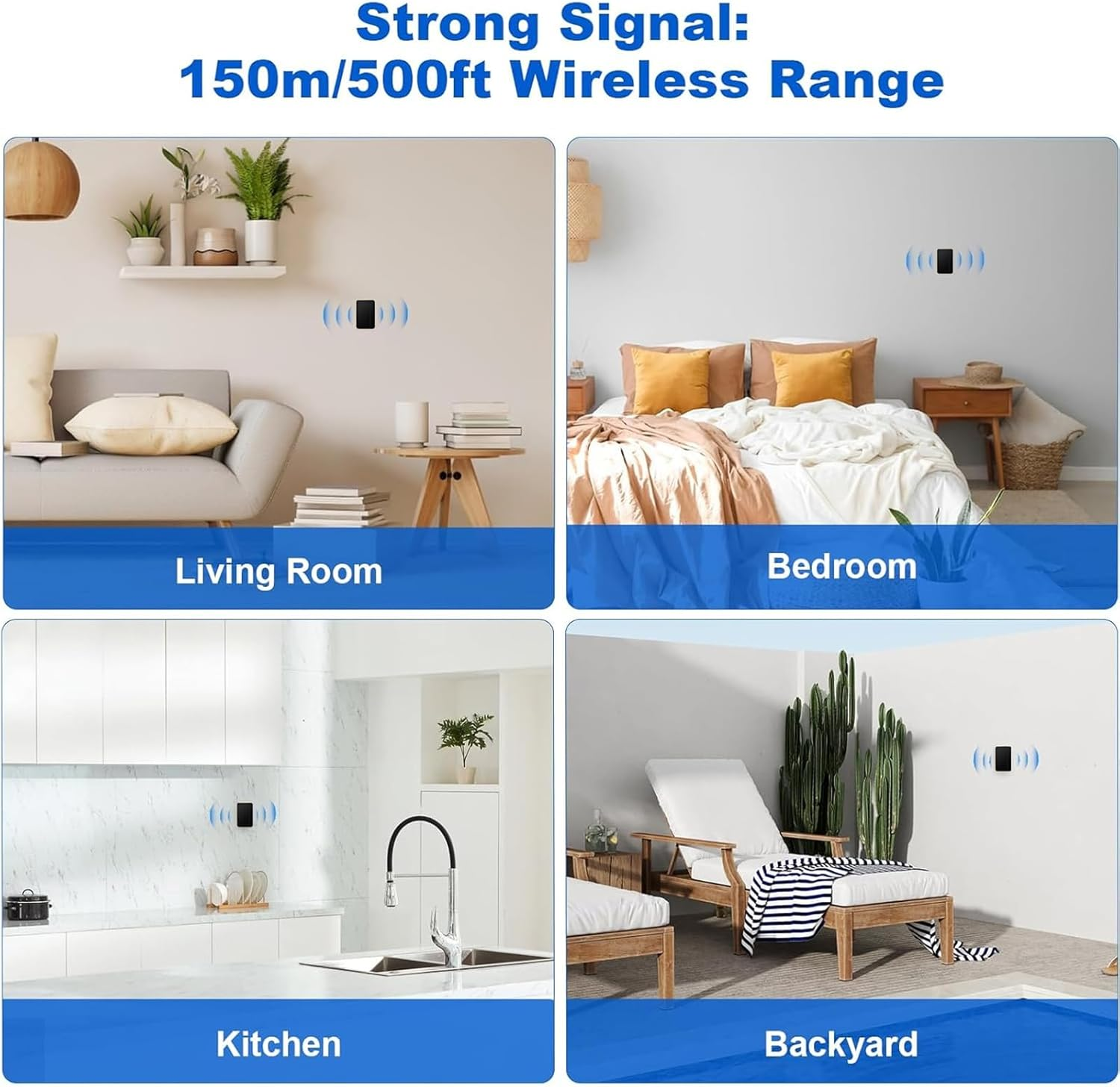 【No Battery Required】 Waterproof Wireless Doorbell, AURTEC Door Chime Kit with 2 Press Self-Powered Transmitter & 1 Plug-In Receivers, 51 Chimes and 4 Volume Levels, Black image number 1